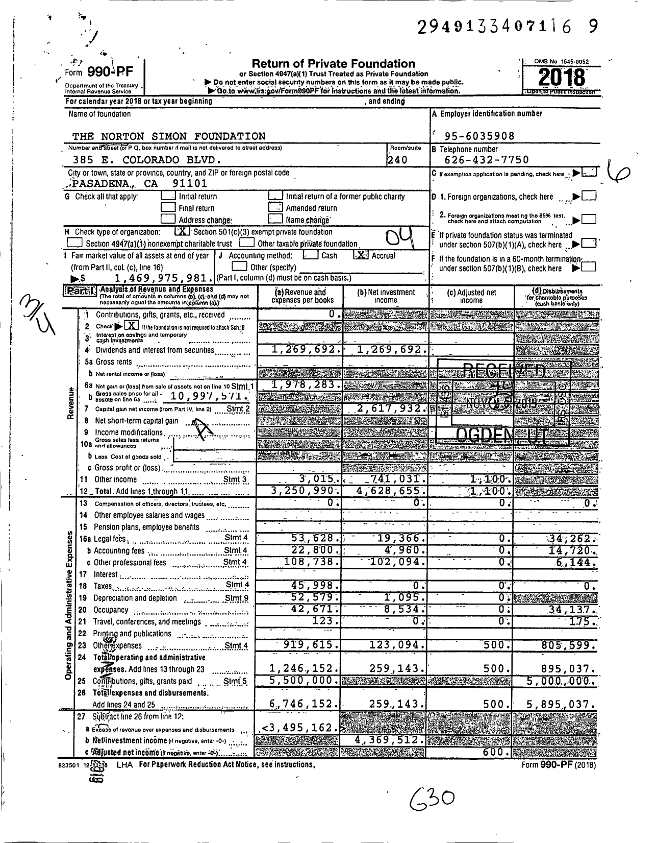 Image of first page of 2018 Form 990PF for The Norton Simon Foundation