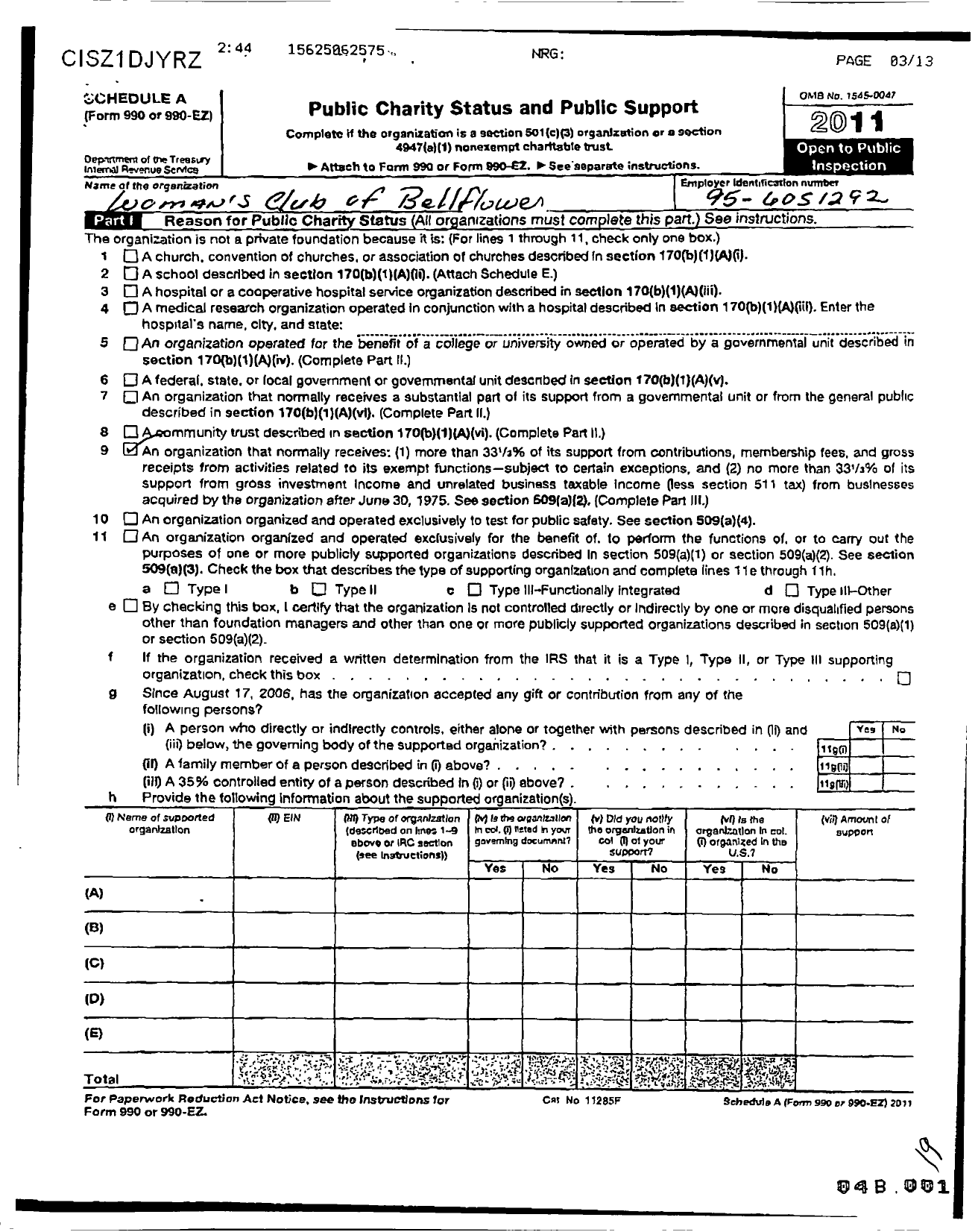 Image of first page of 2010 Form 990ER for California Federation of Women's Clubs - Womans Club of Bellflower