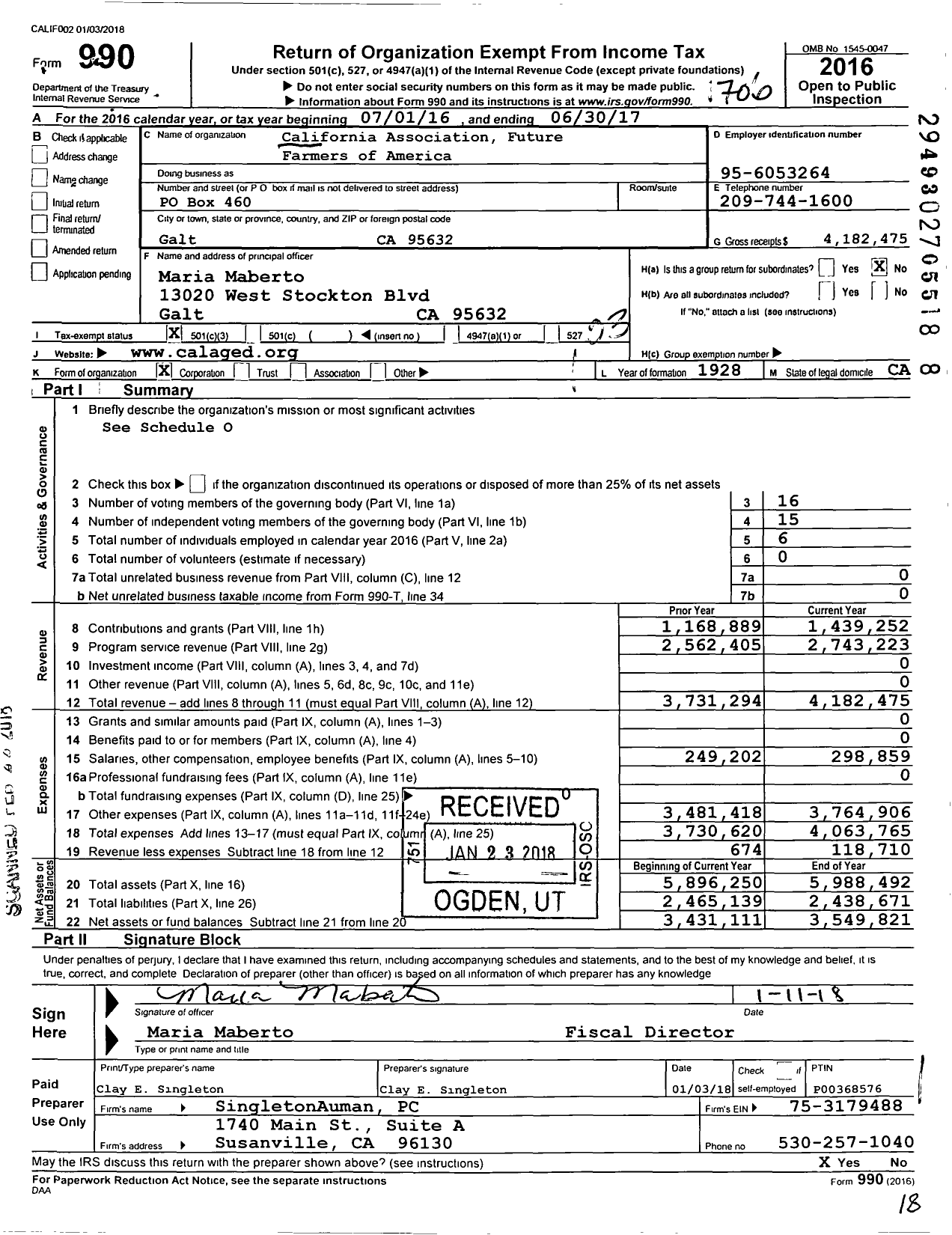 Image of first page of 2016 Form 990 for California Association Future Farmers of America