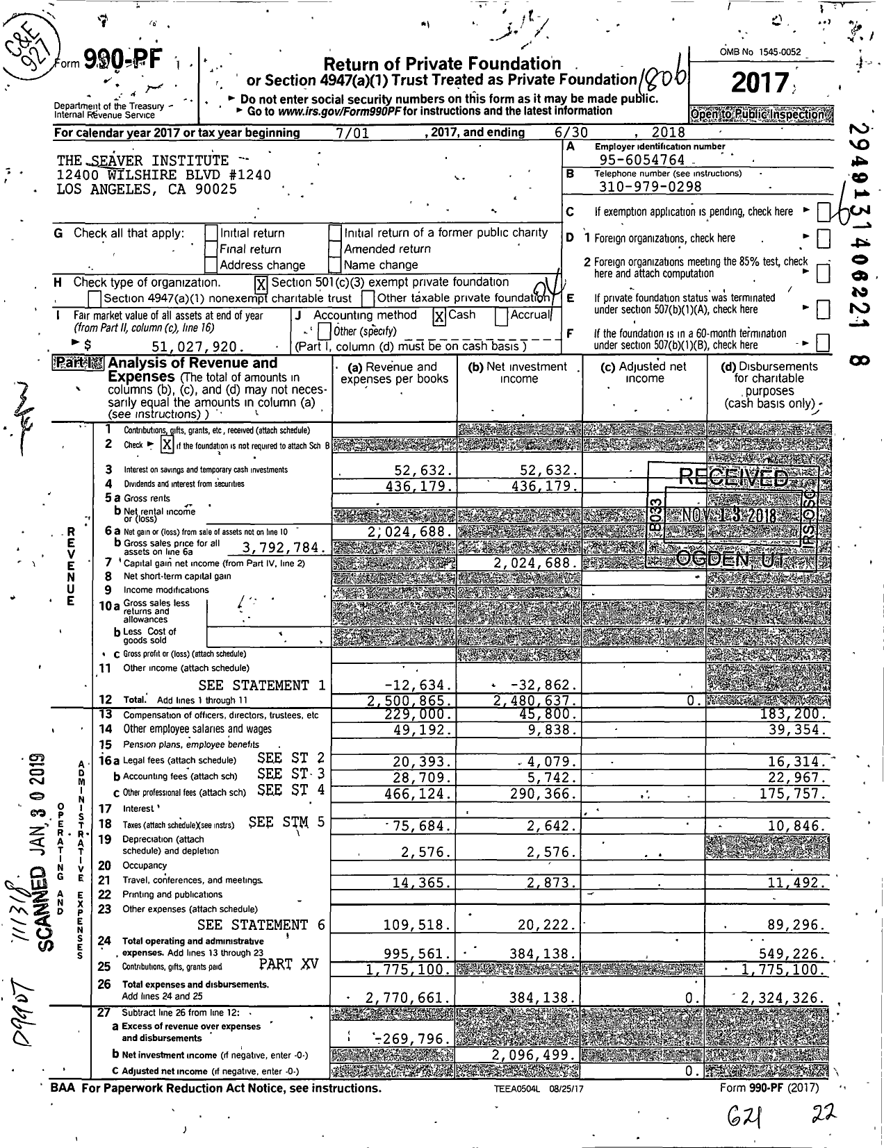 Image of first page of 2017 Form 990PF for The Seaver Institute
