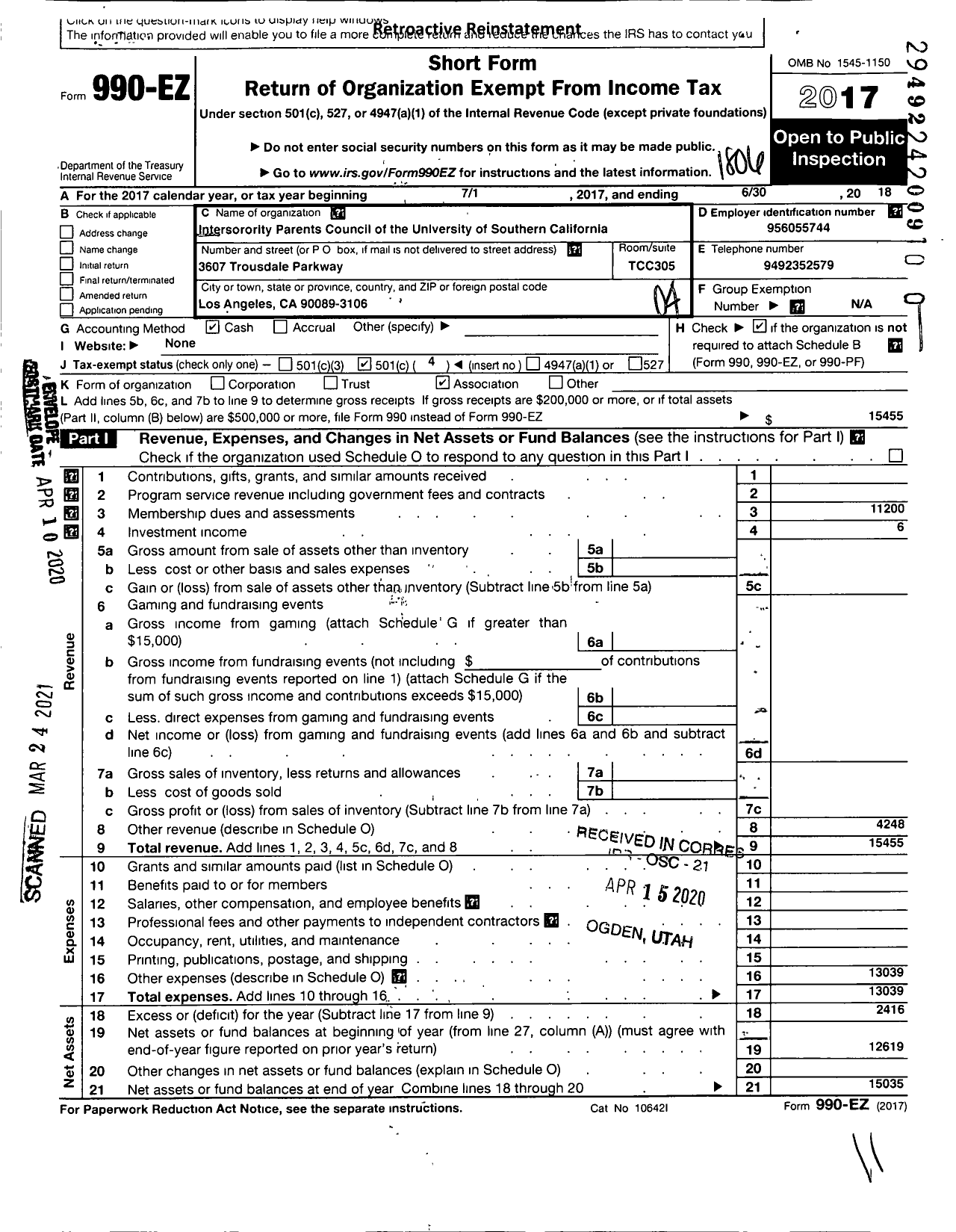 Image of first page of 2017 Form 990EO for Intersorority Parents Council