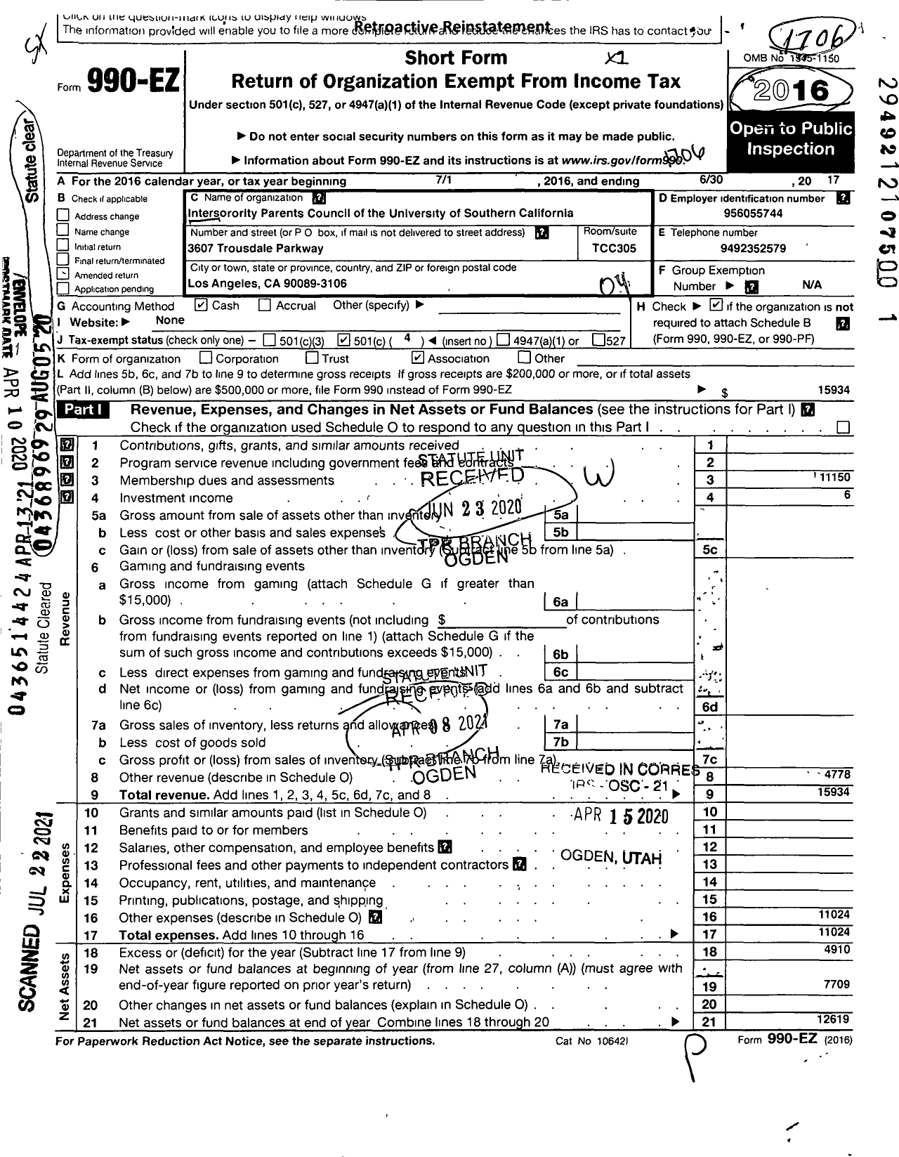 Image of first page of 2016 Form 990EO for Intersorority Parents Council