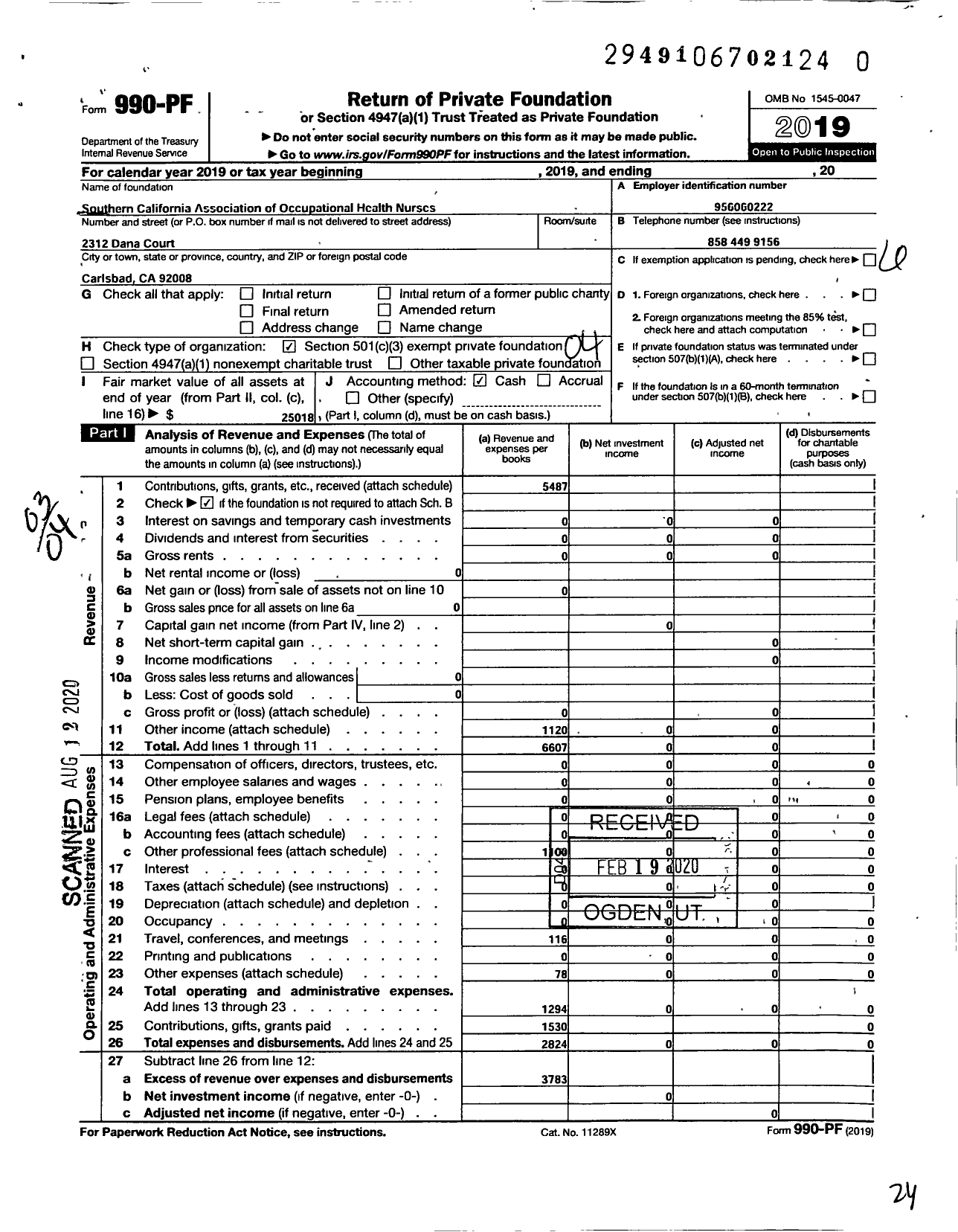 Image of first page of 2019 Form 990PR for Southern California Association of Occupational Health Nurses