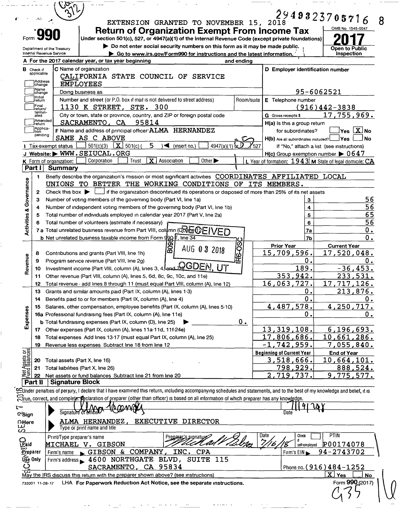 Image of first page of 2017 Form 990O for Service Employees International Union - California State Council