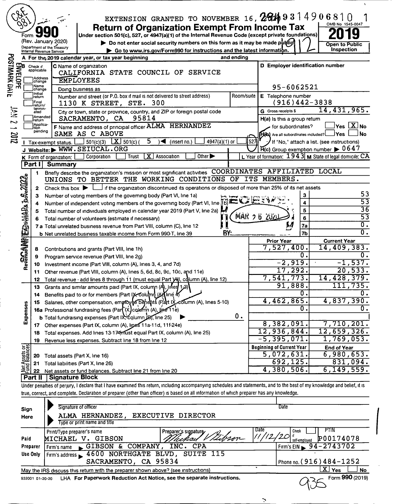 Image of first page of 2019 Form 990O for Service Employees International Union - California State Council