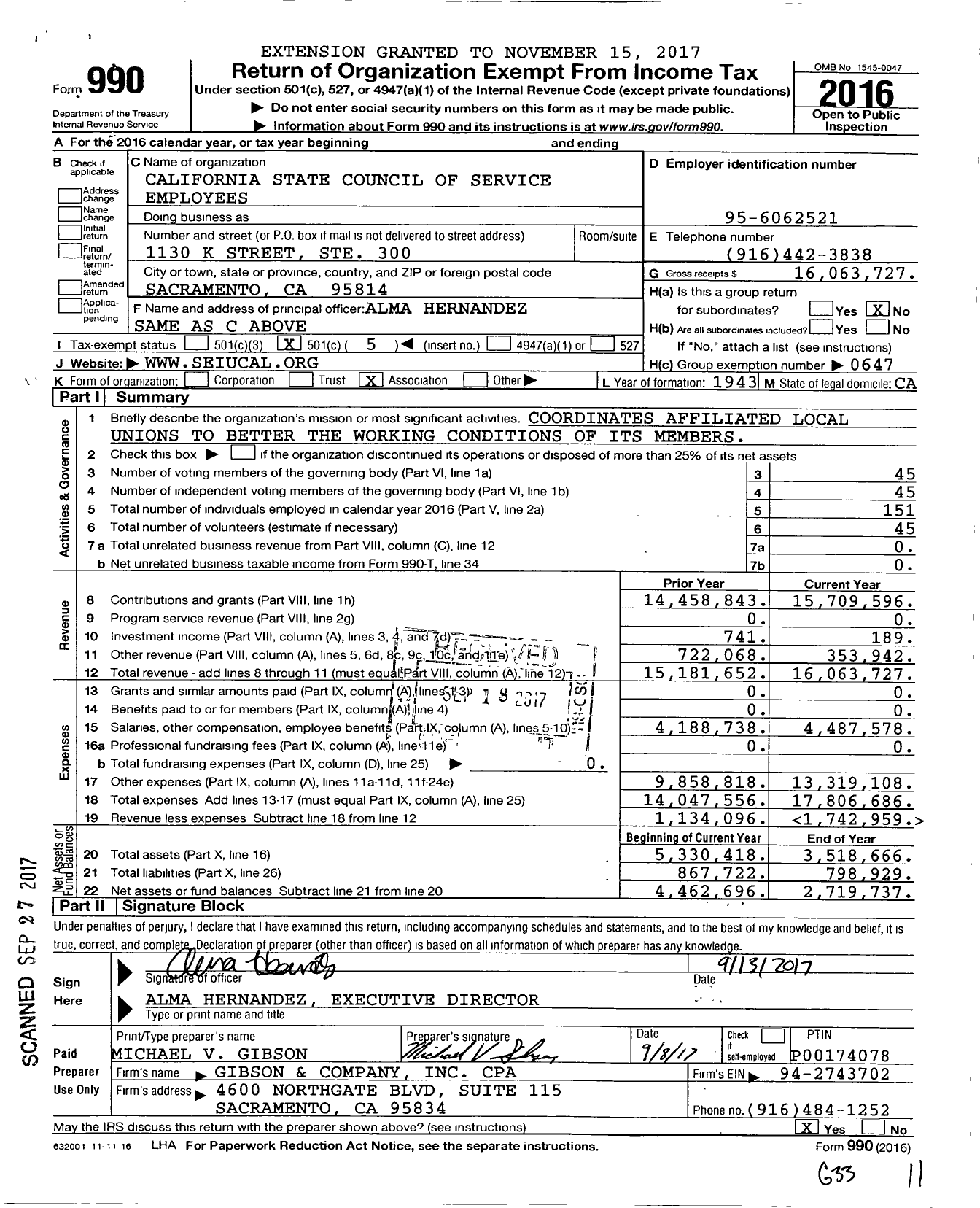 Image of first page of 2016 Form 990O for Service Employees International Union - California State Council
