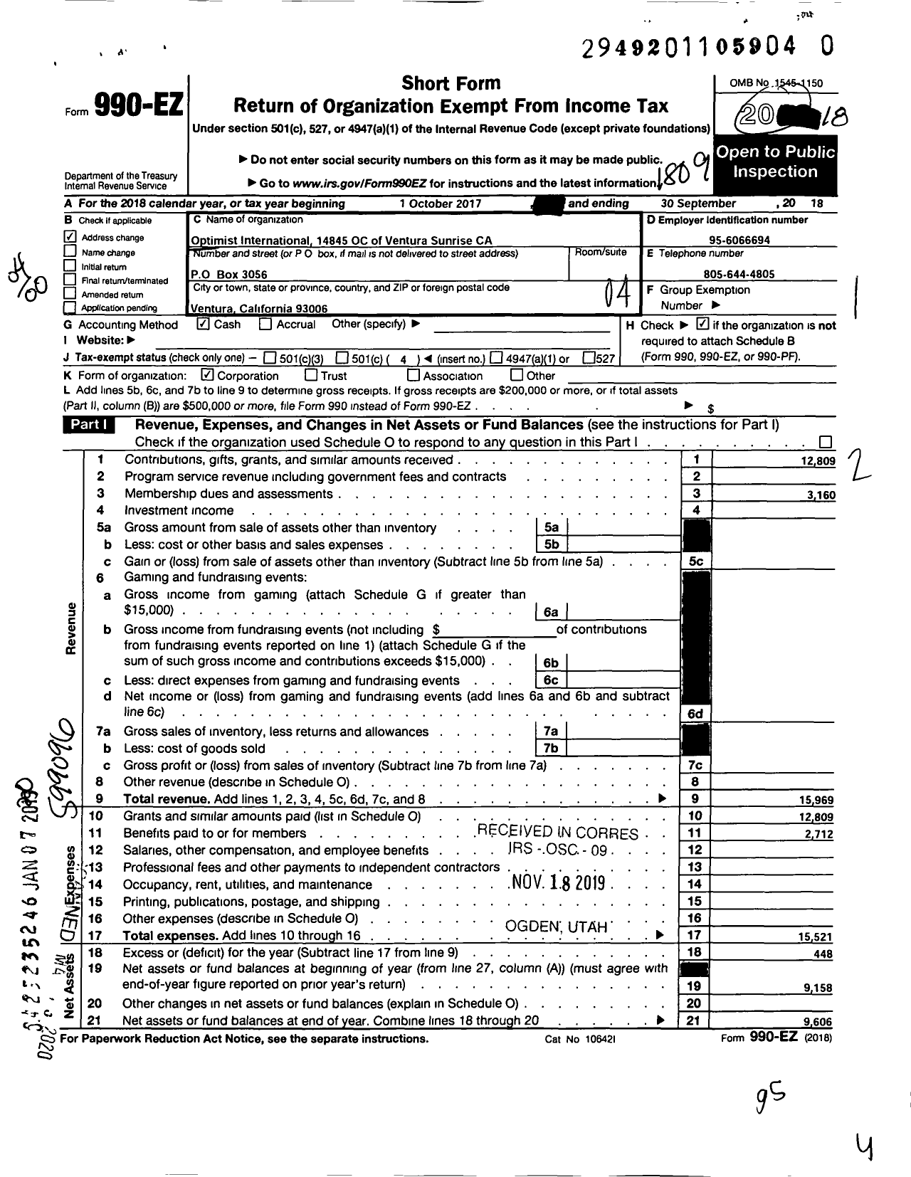 Image of first page of 2017 Form 990EO for Optimist International