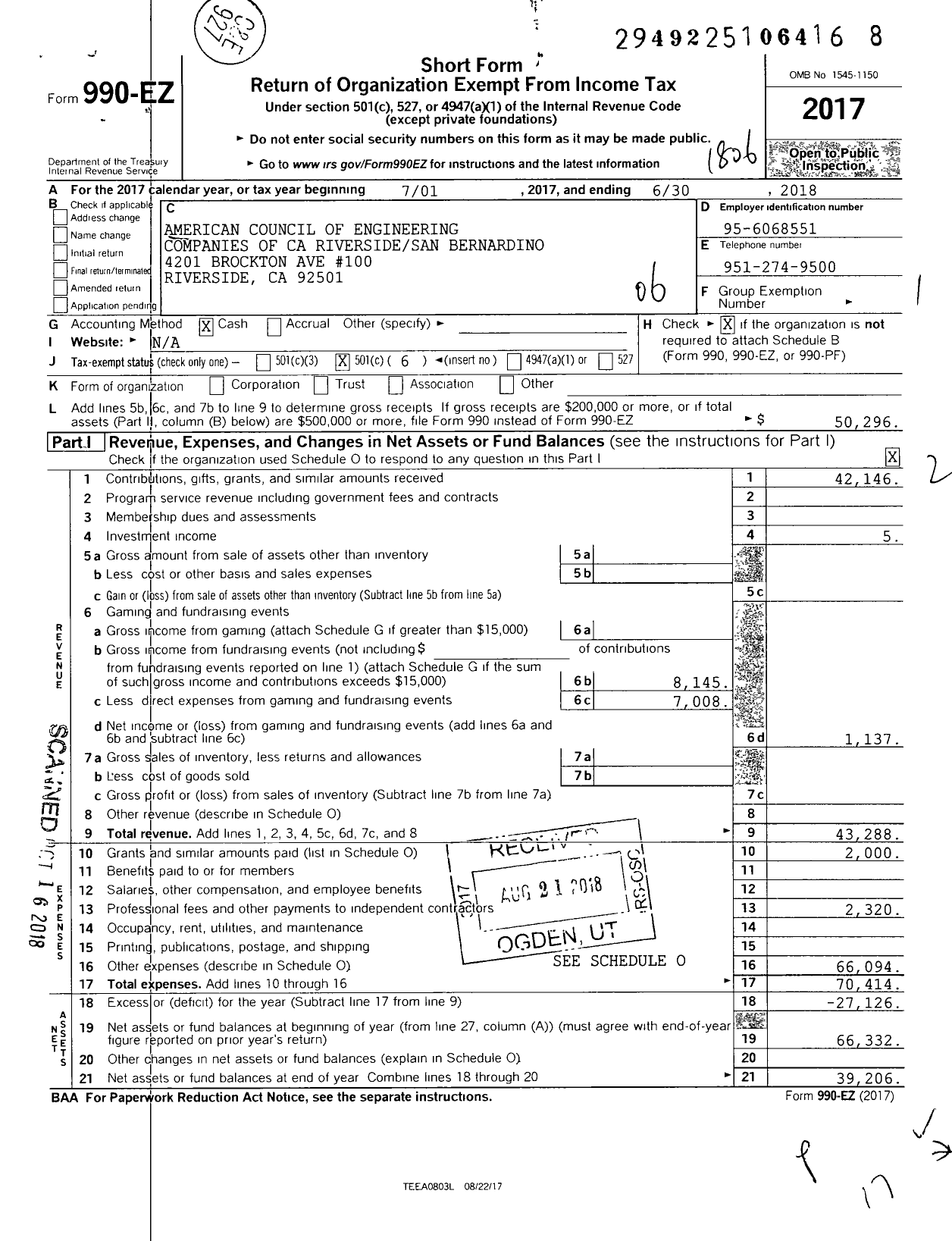 Image of first page of 2017 Form 990EO for American Council of Engineering Companies of Ca Riverside-San Bernardino