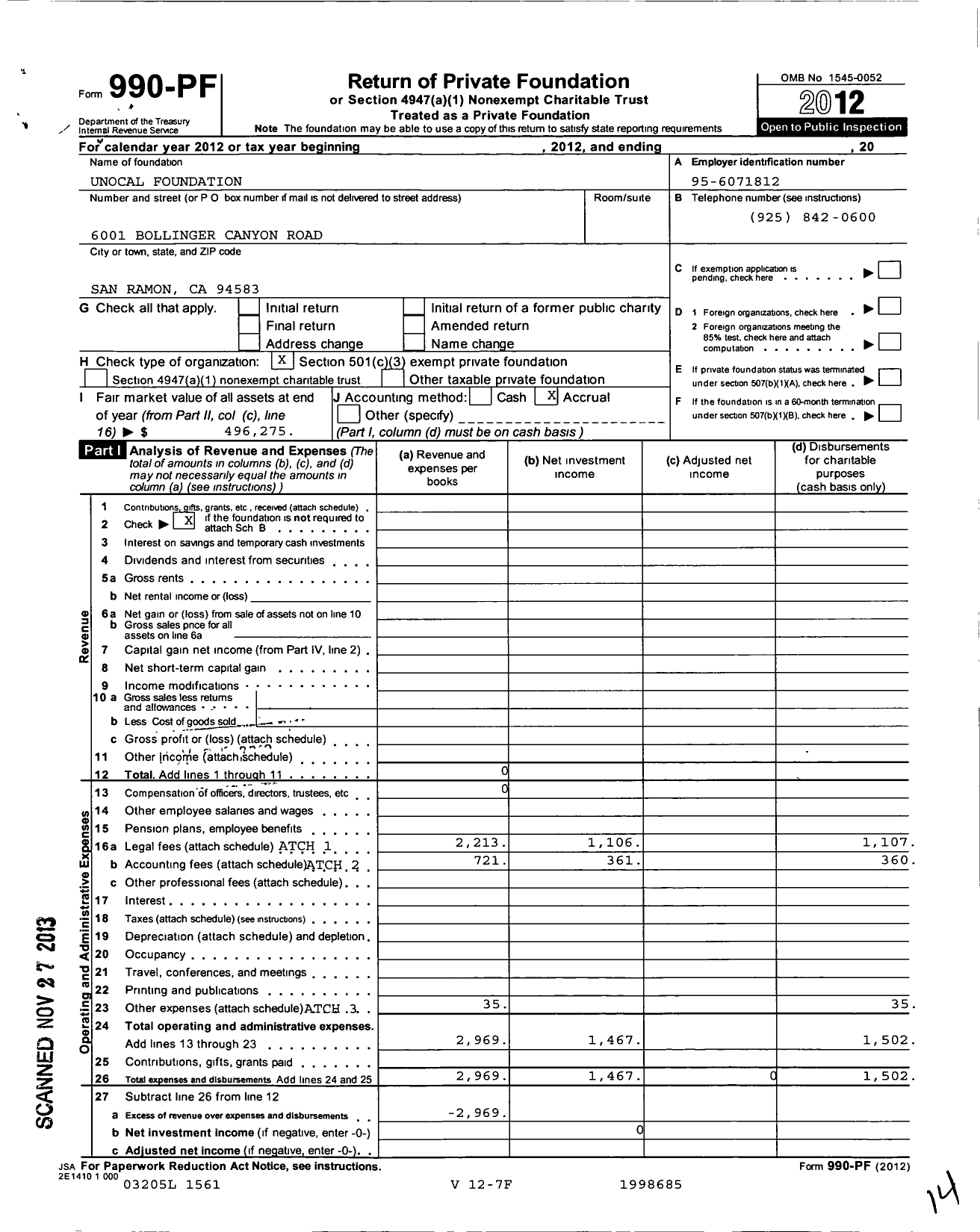 Image of first page of 2012 Form 990PF for Unocal Foundation