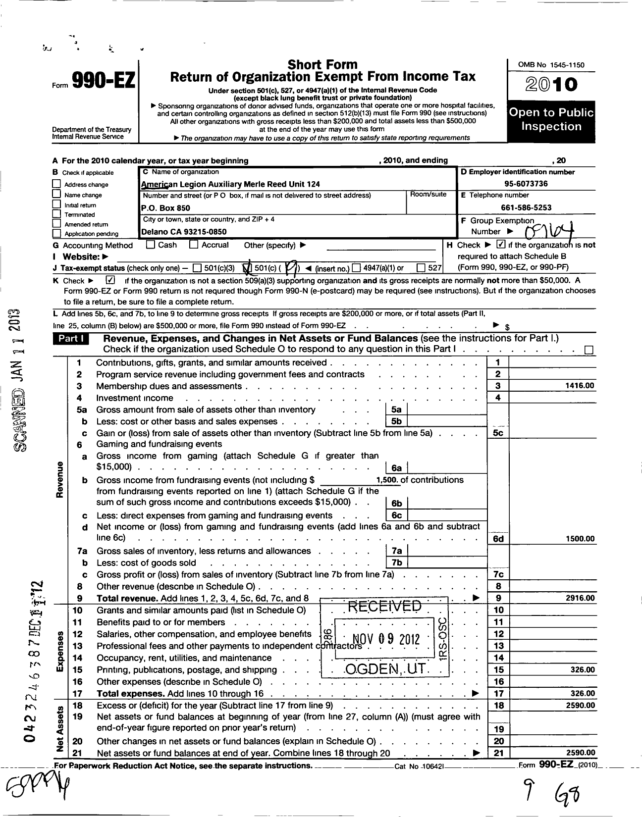 Image of first page of 2010 Form 990EO for American Legion Auxiliary