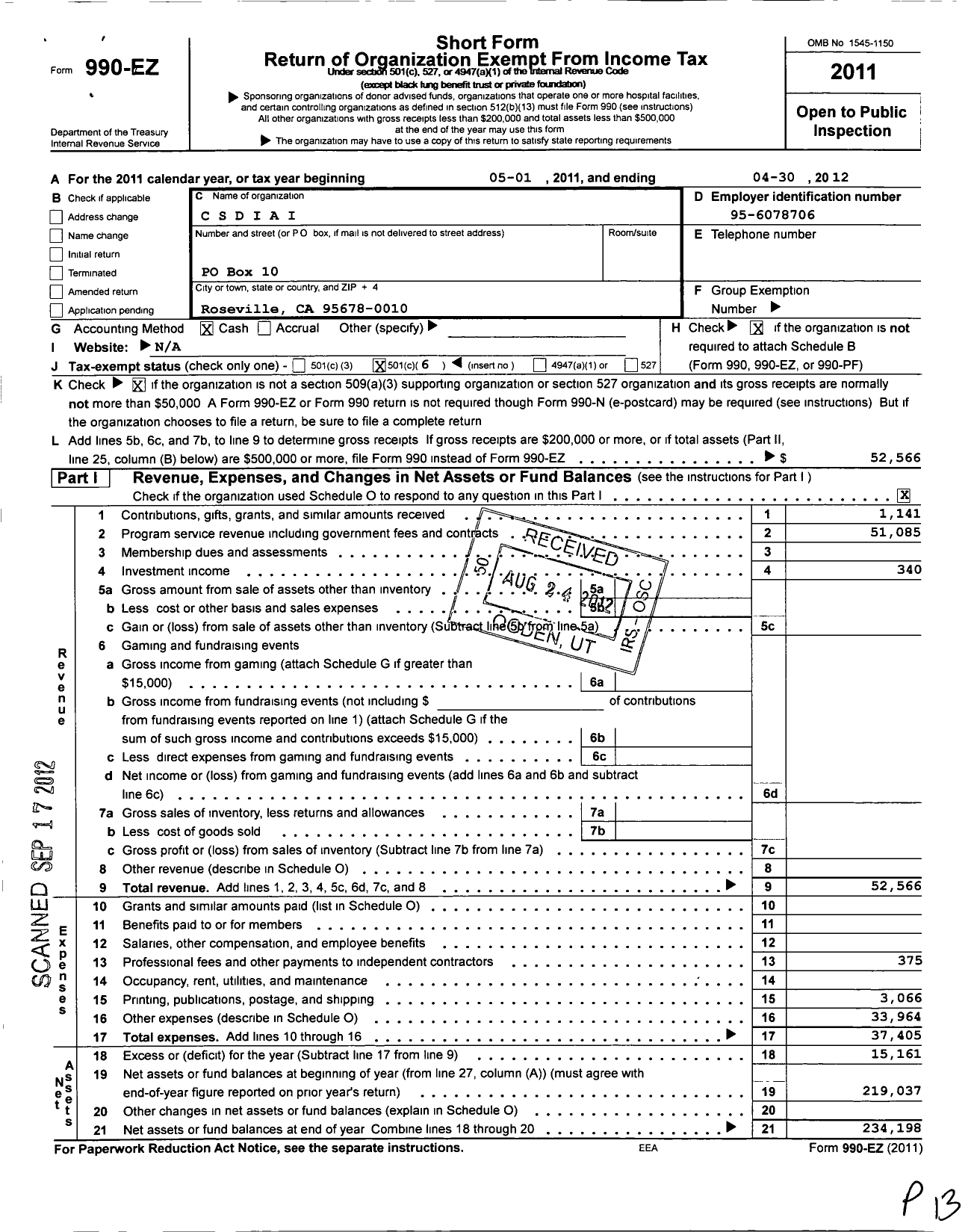 Image of first page of 2011 Form 990EO for California State Division International Association for Identifica