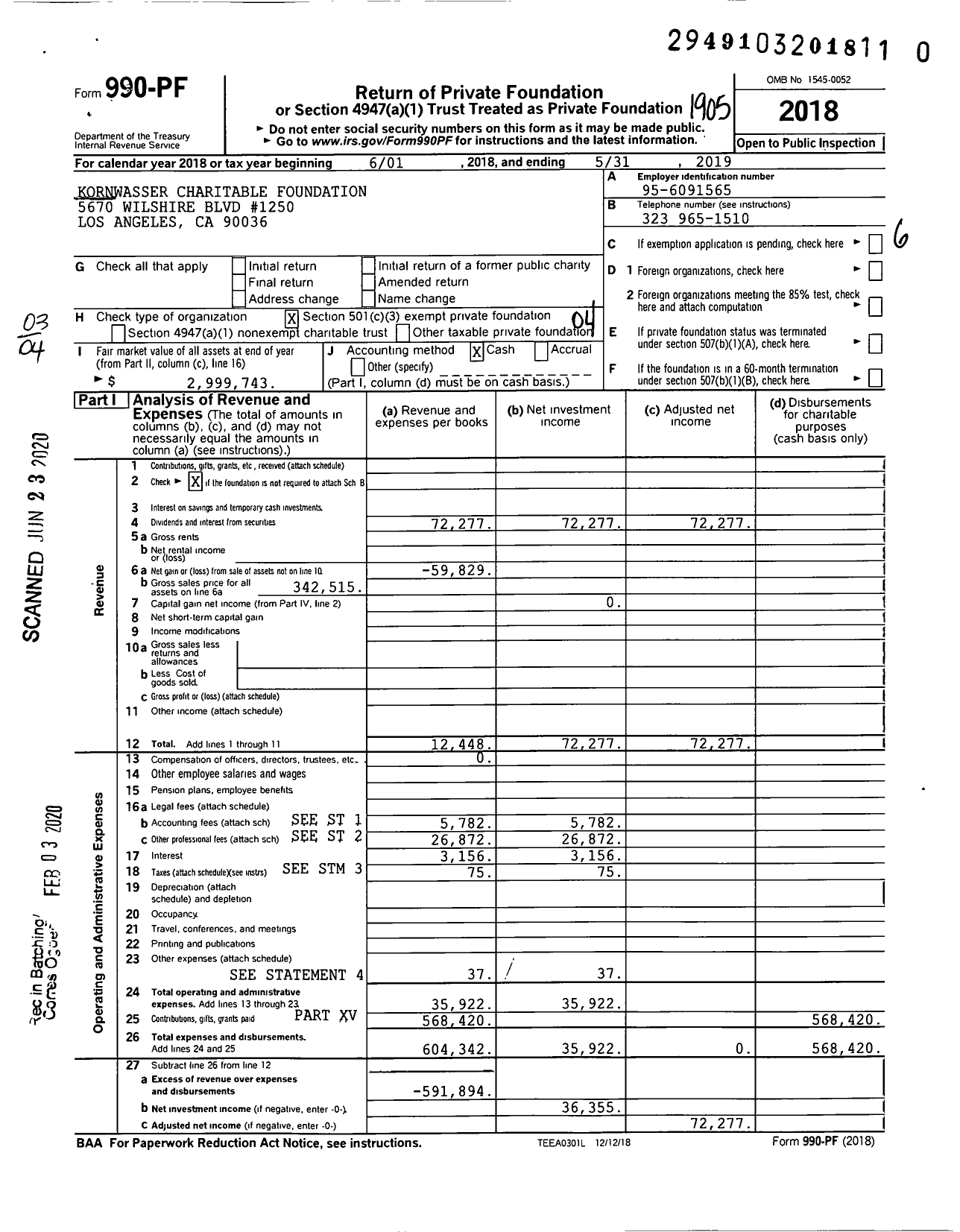 Image of first page of 2018 Form 990PR for Kornwasser Charitable Foundation