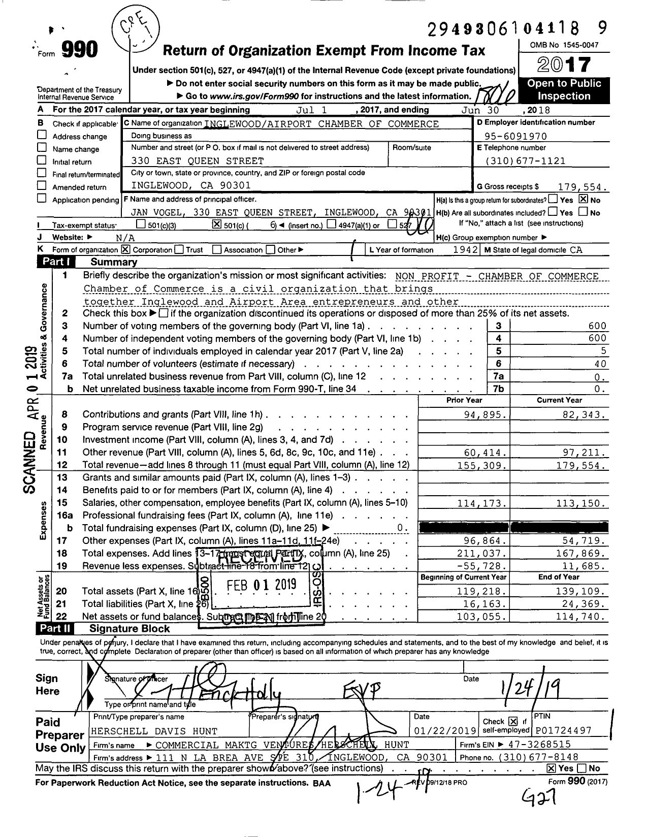 Image of first page of 2017 Form 990O for Inglewoodairport Chamber of Commerce