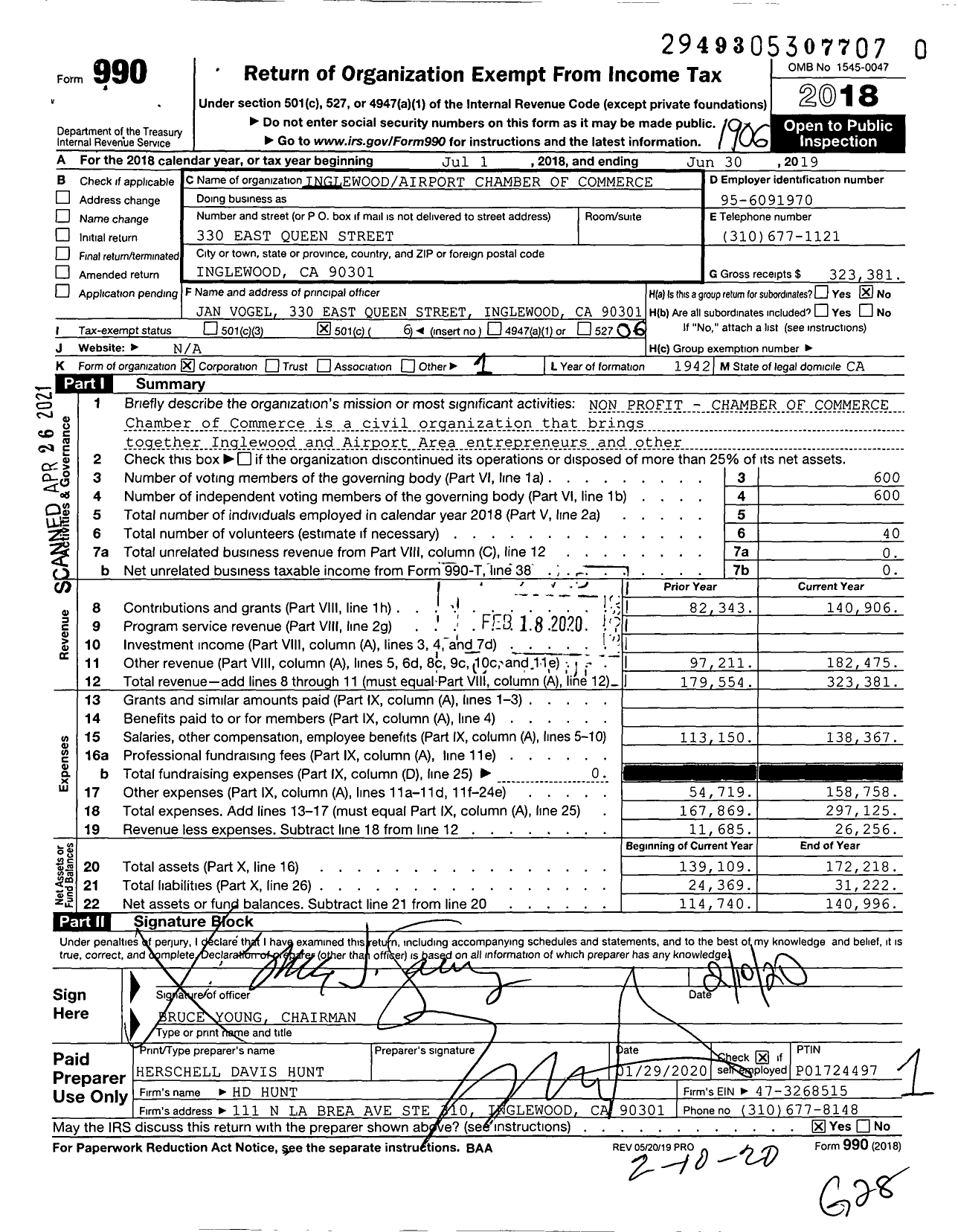 Image of first page of 2018 Form 990O for Inglewoodairport Chamber of Commerce