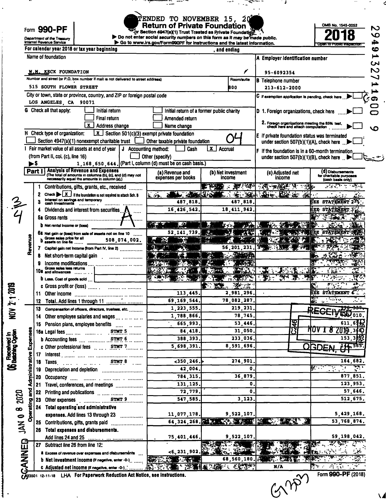Image of first page of 2018 Form 990PF for W. M. Keck Foundation