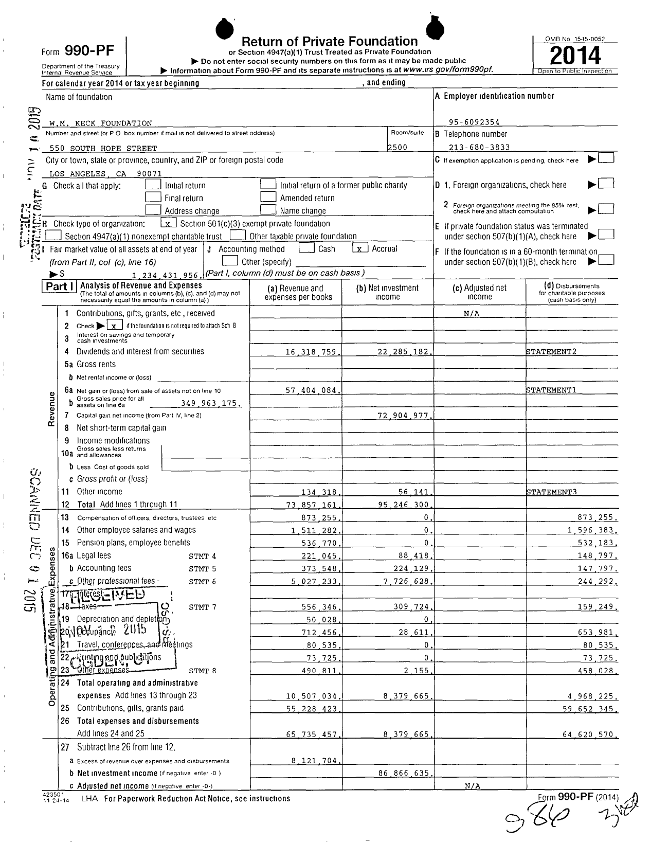 Image of first page of 2014 Form 990PF for W. M. Keck Foundation