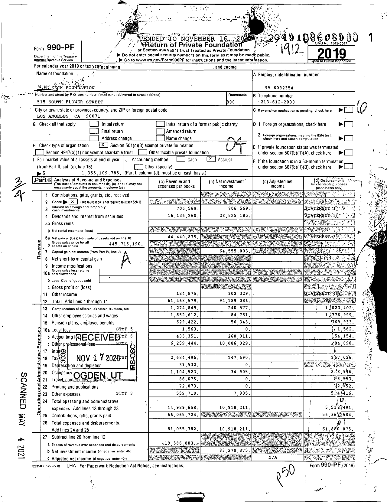Image of first page of 2019 Form 990PF for W. M. Keck Foundation