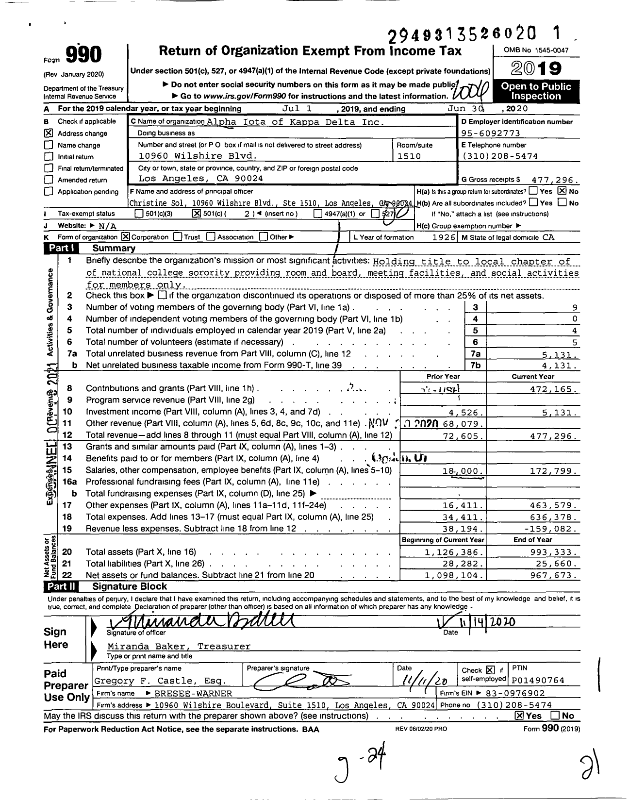 Image of first page of 2019 Form 990O for Alpha Iota of Kappa Delta