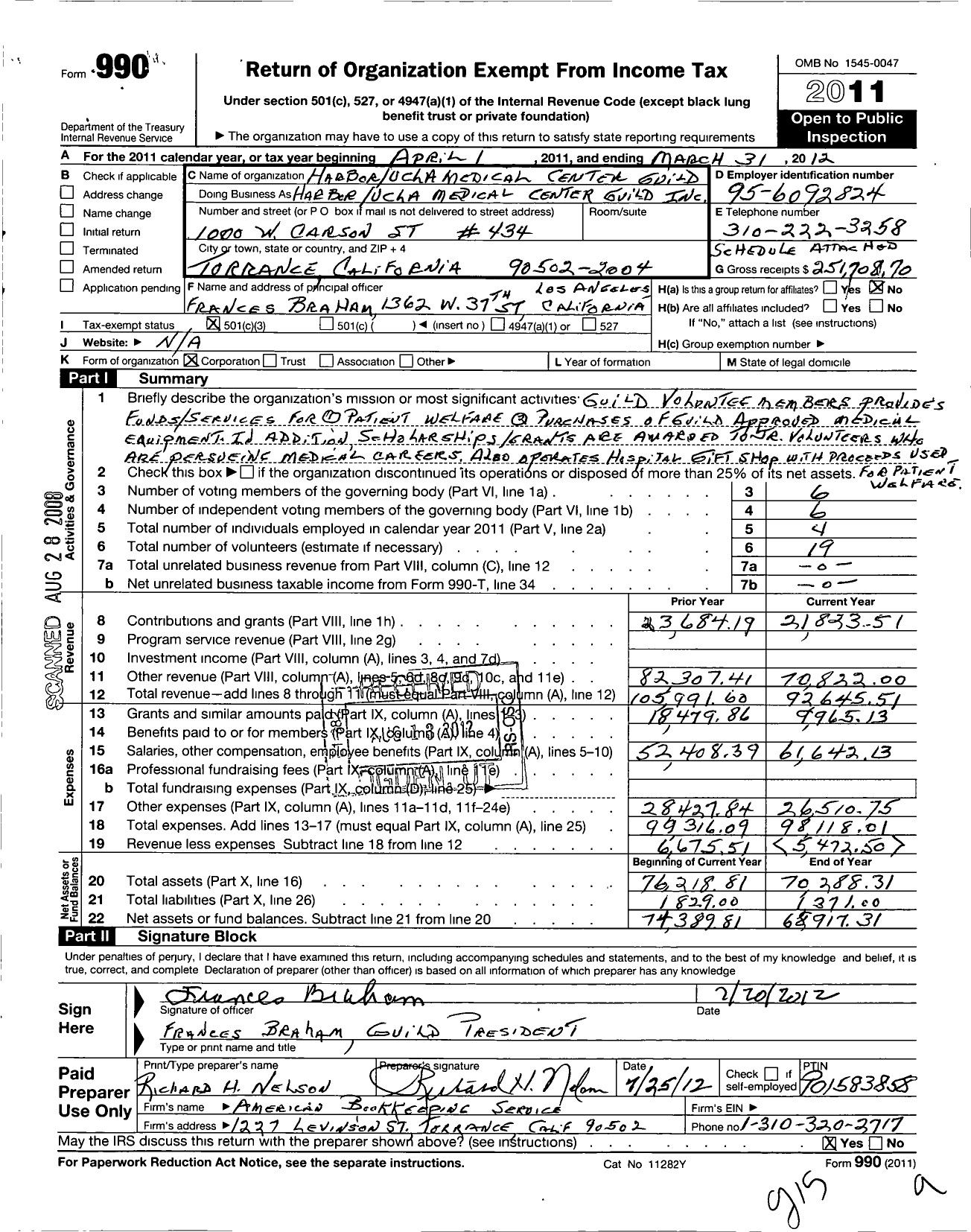 Image of first page of 2011 Form 990 for Harbor-Ucla Medical Center Guild