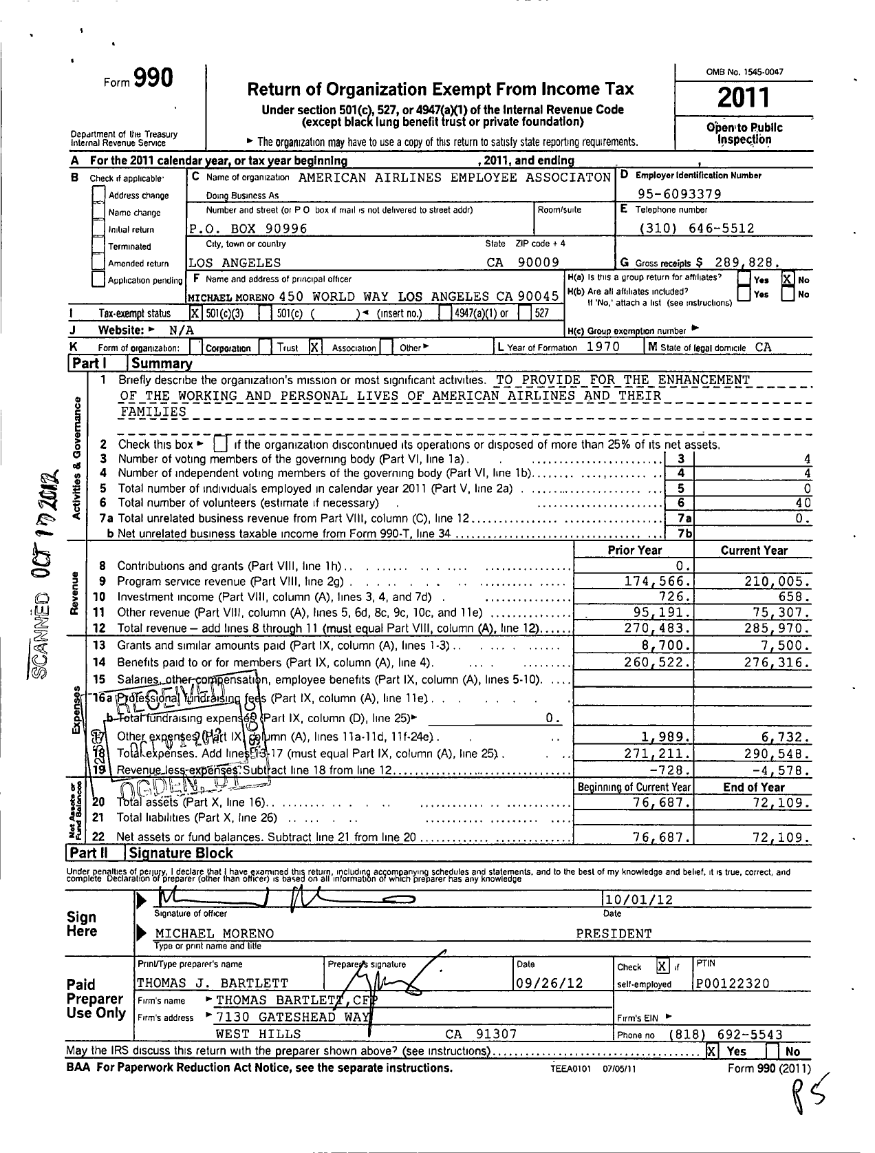 Image of first page of 2011 Form 990 for American Airlines Employees Association