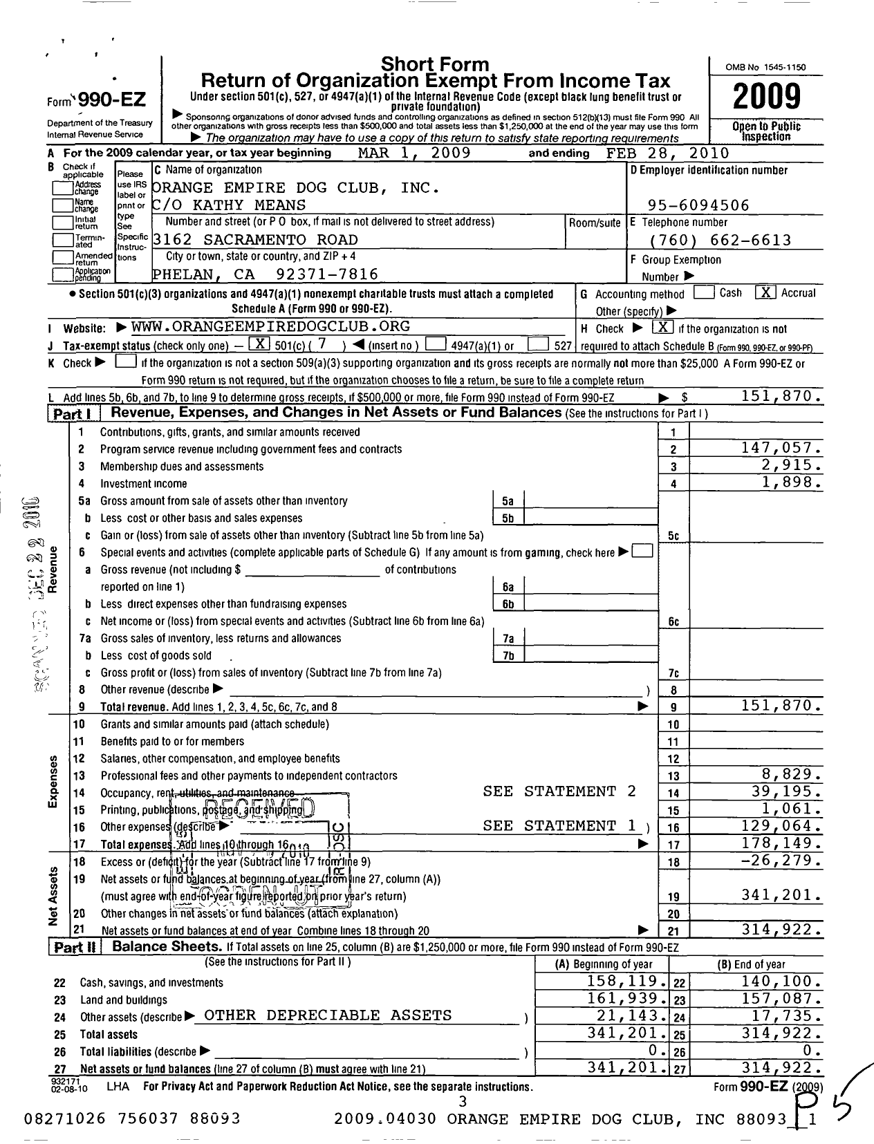 Image of first page of 2009 Form 990EO for Orange Empire Dog Club