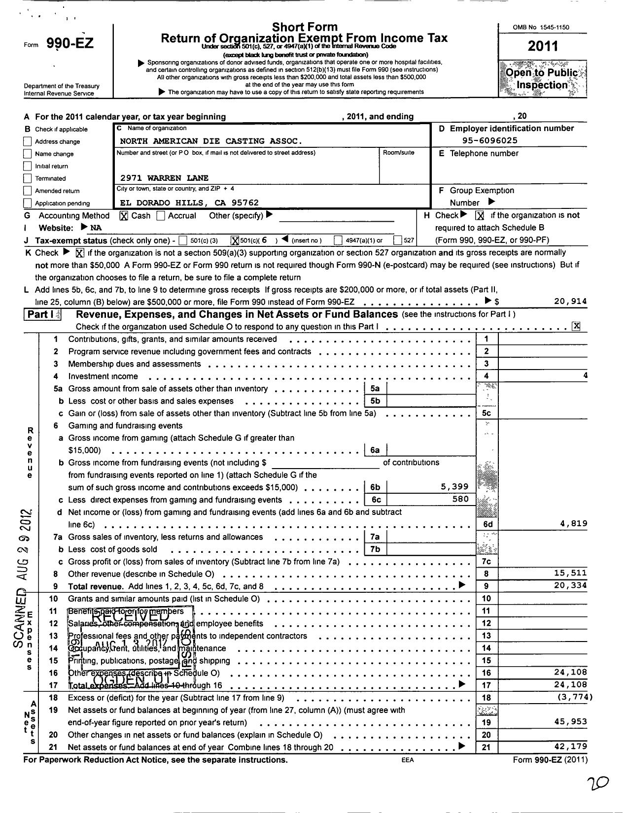 Image of first page of 2011 Form 990EO for Nadca Chapter 30