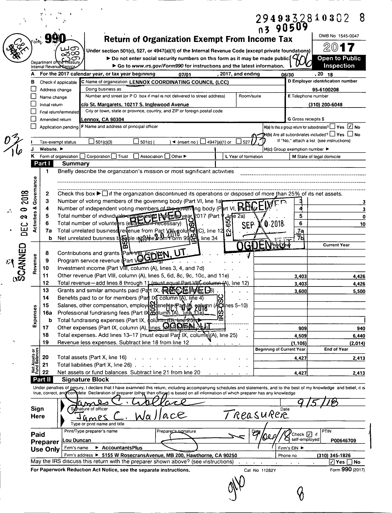 Image of first page of 2017 Form 990 for Lennox Coordinating Council (LCC)