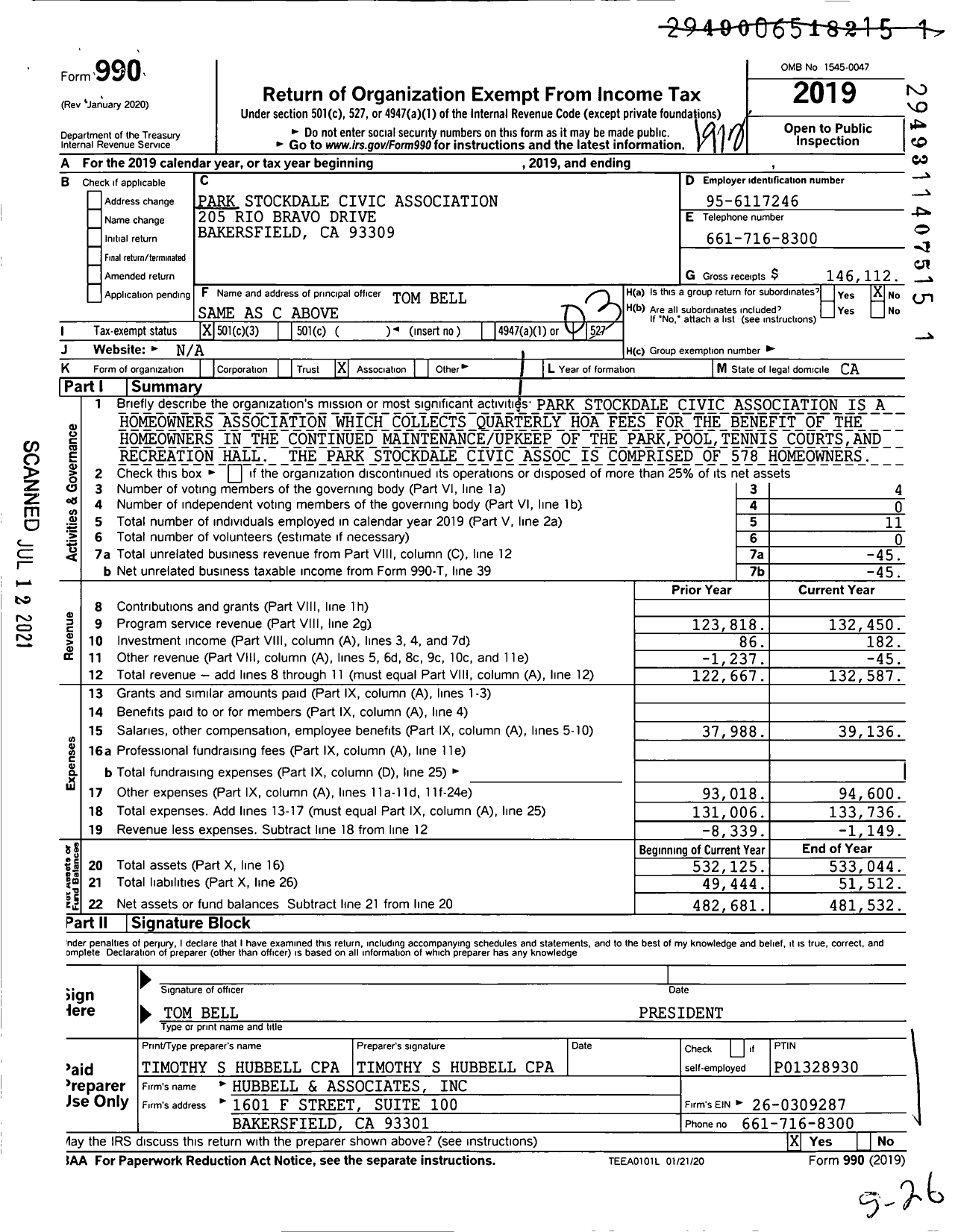 Image of first page of 2019 Form 990 for Park Stockdale Civic Association