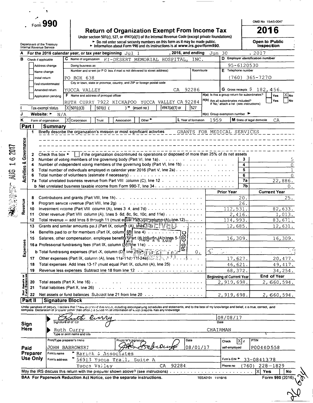 Image of first page of 2016 Form 990 for Hi-Desert Memorial Hospital