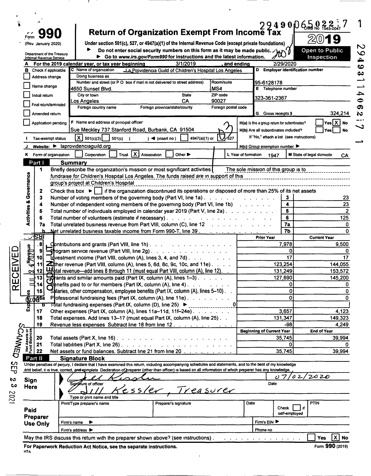 Image of first page of 2019 Form 990 for La Providencia Guild of Childrens Hospital Los Angeles