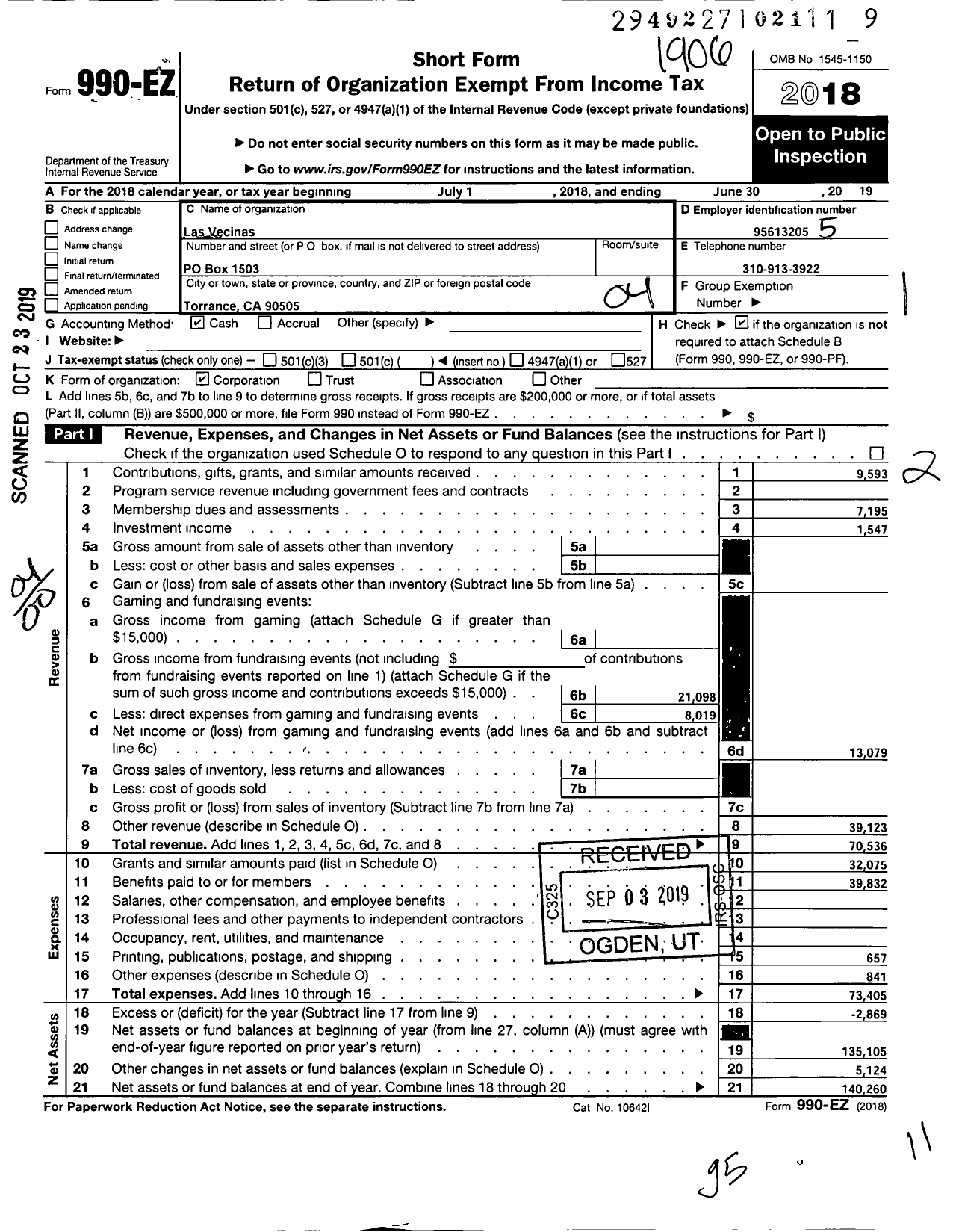 Image of first page of 2018 Form 990EO for Las Vecinas