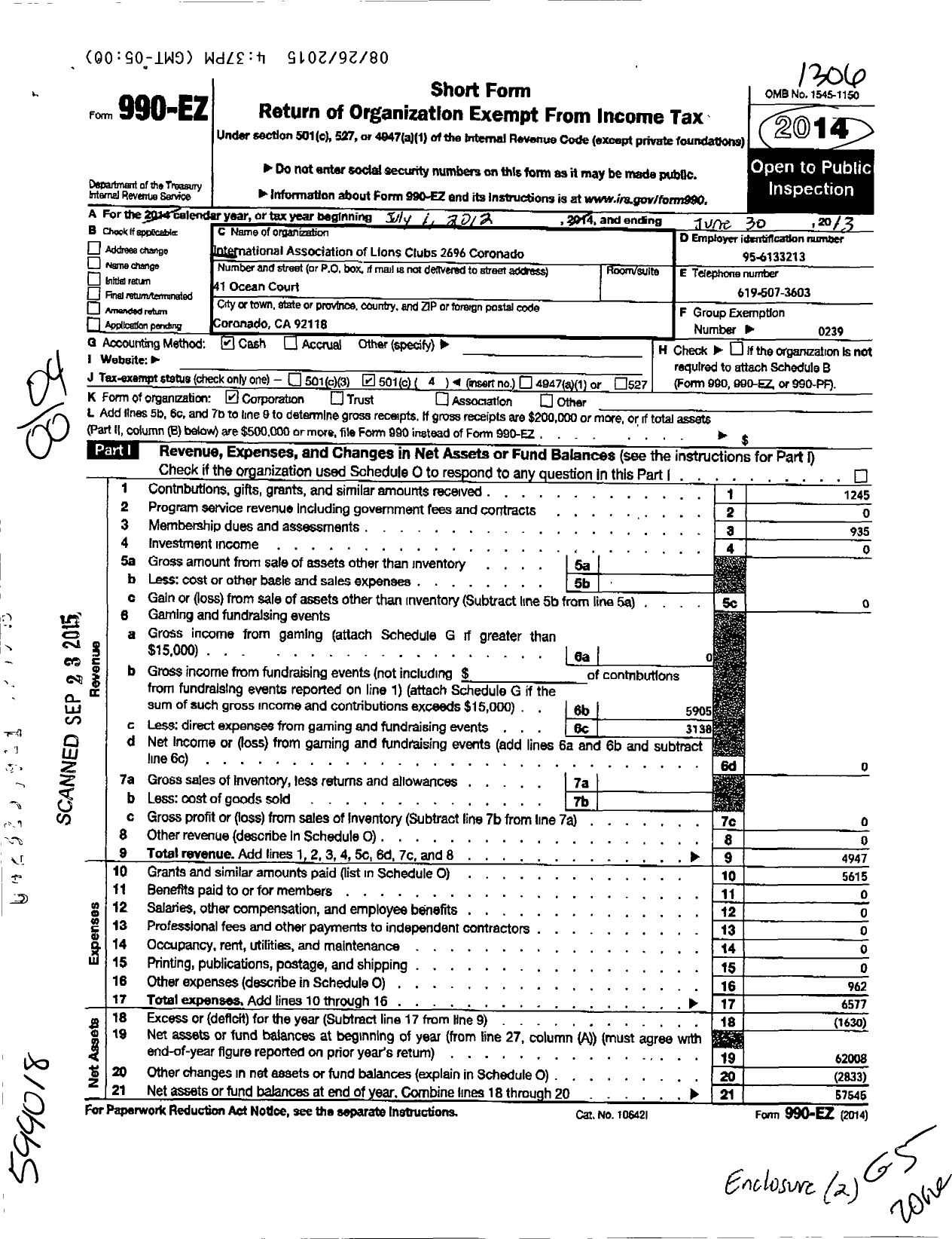 Image of first page of 2012 Form 990EO for International Association of Lions Clubs