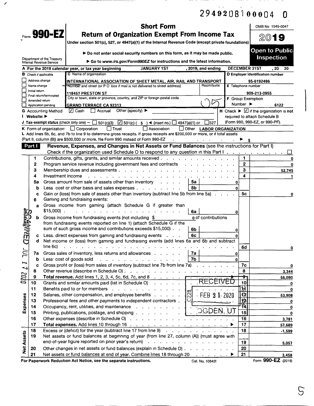 Image of first page of 2019 Form 990EO for Smart Union - 1846 TD