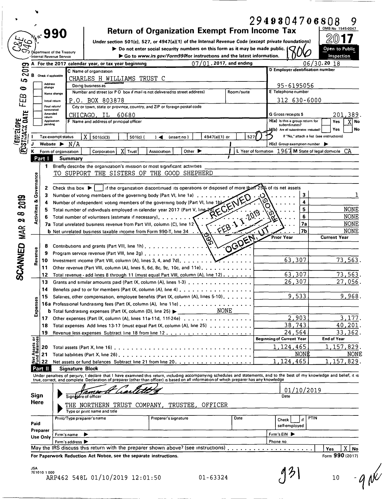 Image of first page of 2017 Form 990 for Charles H Williams Trust C