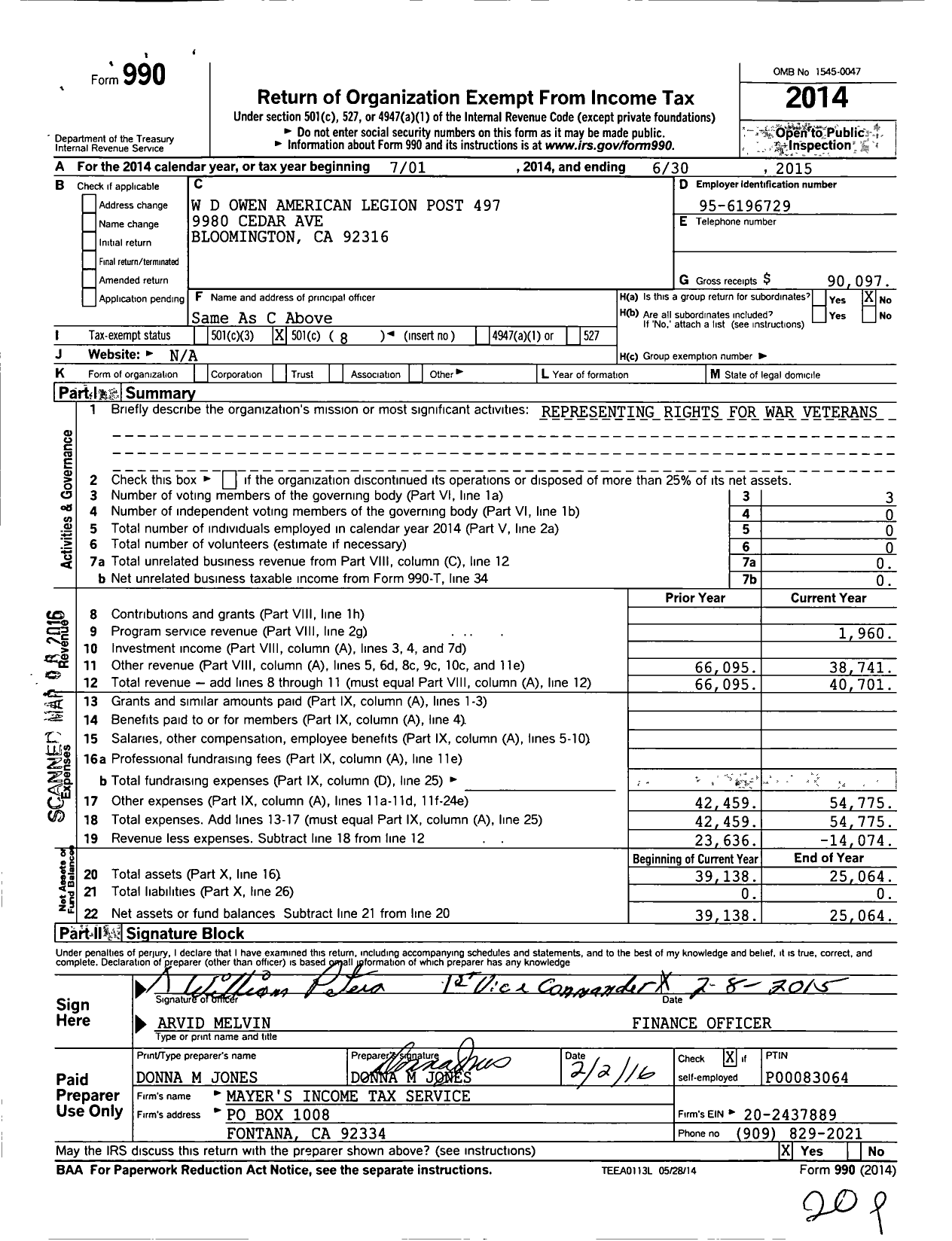 Image of first page of 2014 Form 990O for American Legion - 497 W D Buck Owen Ca Post