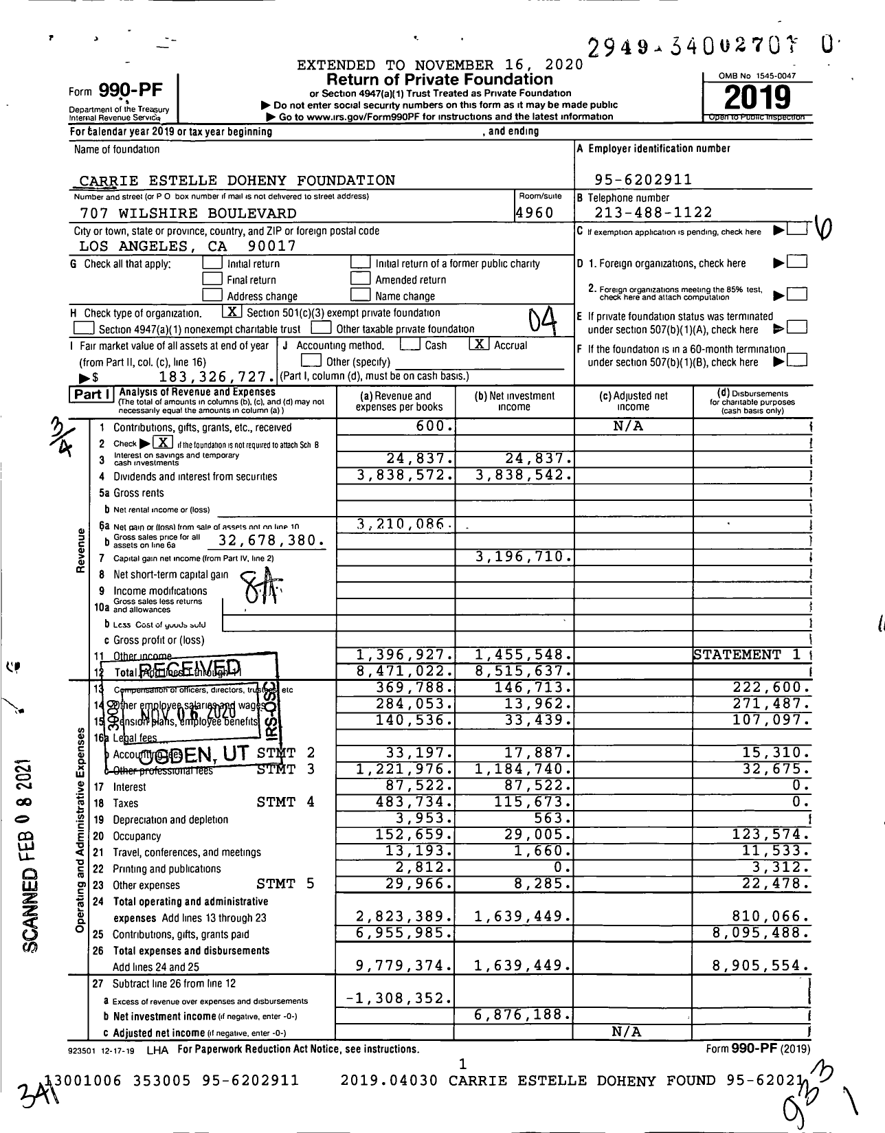 Image of first page of 2019 Form 990PF for Carrie Estelle Doheny Foundation