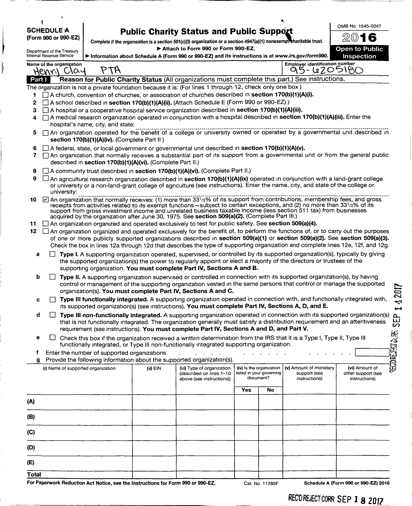 Image of first page of 2014 Form 990ER for California State PTA - Henry Clay Elementary PTA