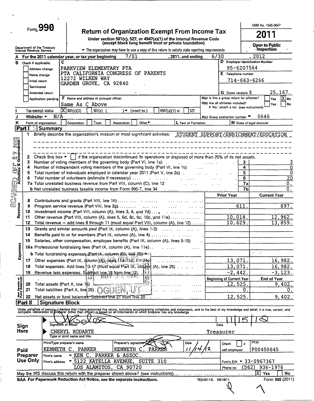 Image of first page of 2011 Form 990 for California State PTA - PTA California Congress of Par