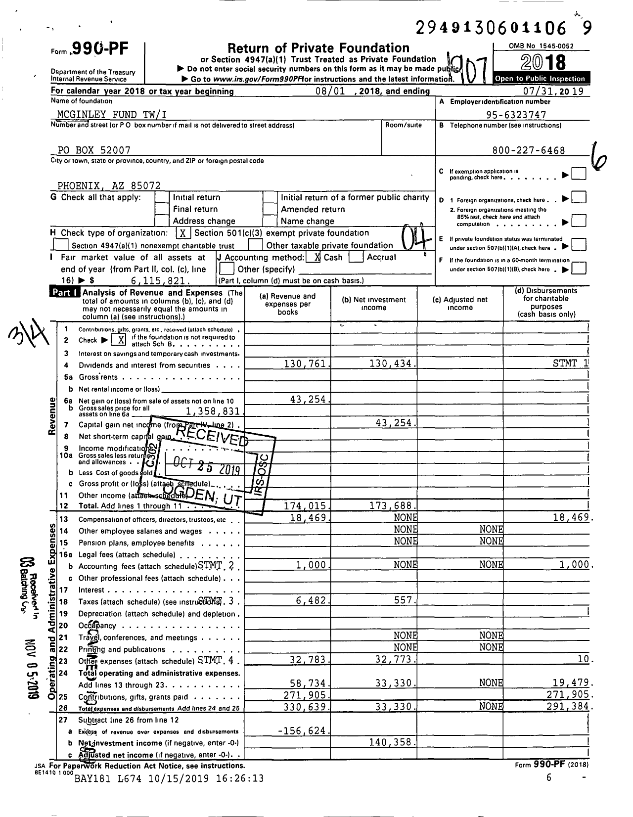 Image of first page of 2018 Form 990PF for Mcginley Fund Twi