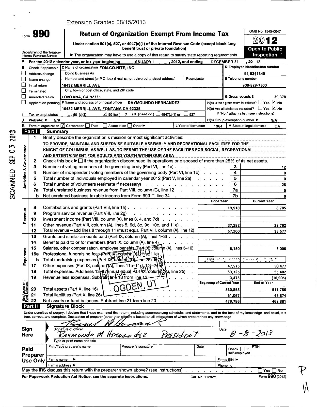 Image of first page of 2012 Form 990O for Fon Nite