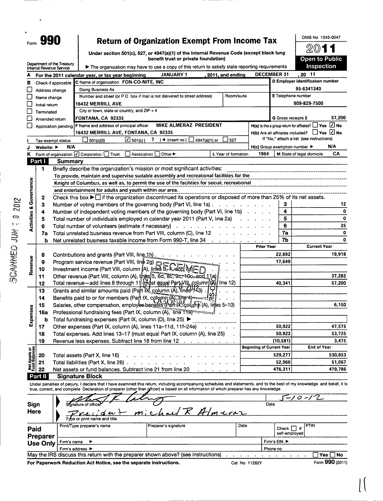 Image of first page of 2011 Form 990O for Fon Nite