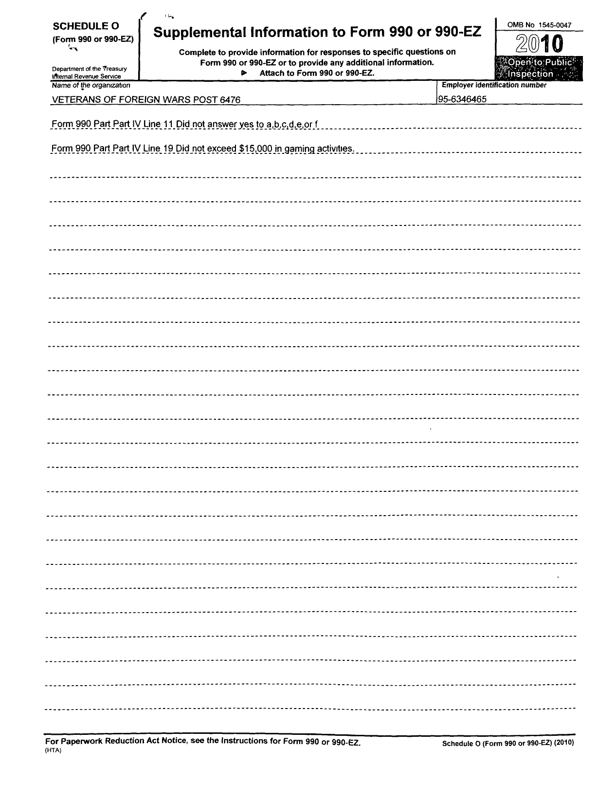 Image of first page of 2009 Form 990OR for VFW California Department - 6476 Rudolfo P Hernandez