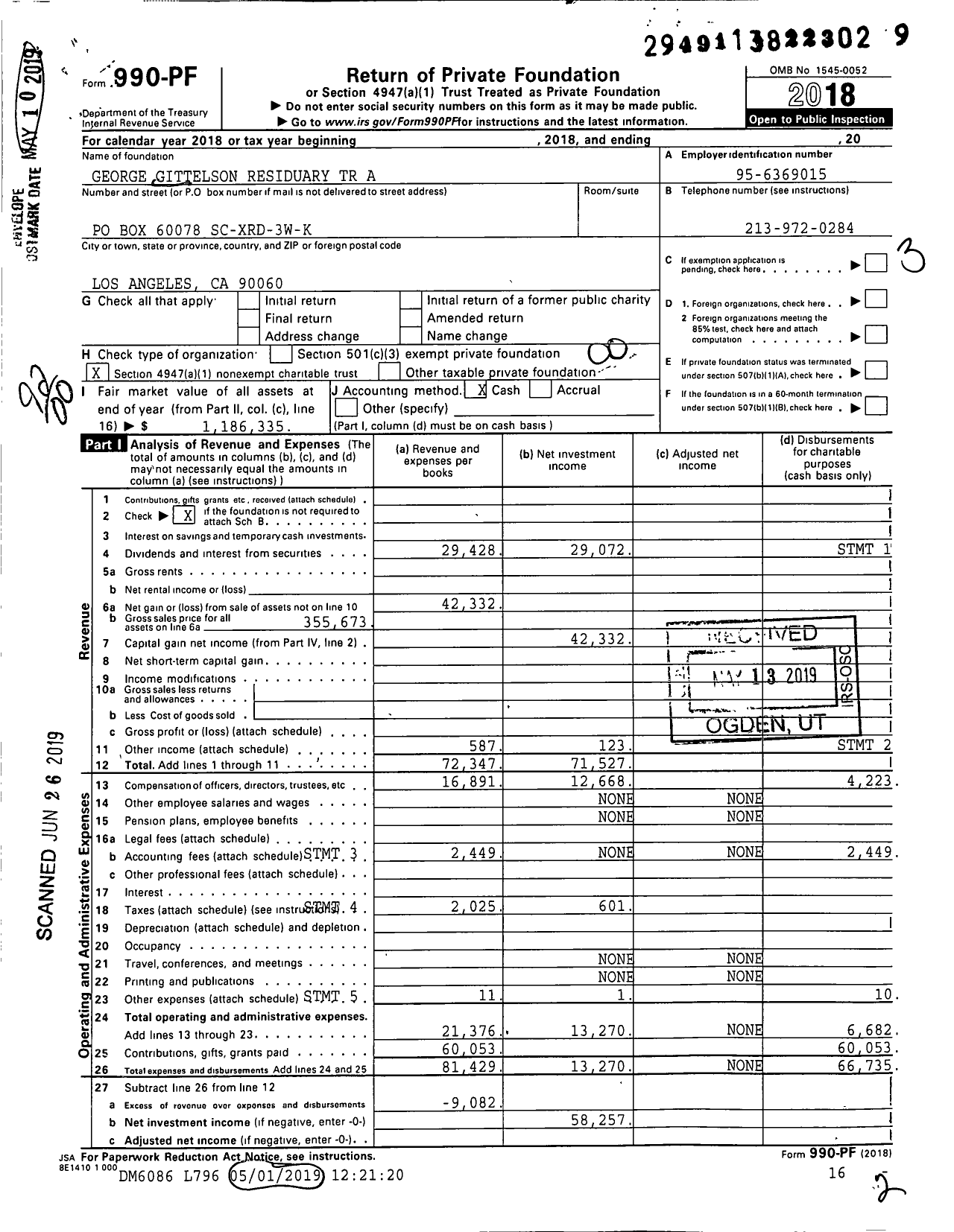 Image of first page of 2018 Form 990PF for George Gittelson Residuary TR A