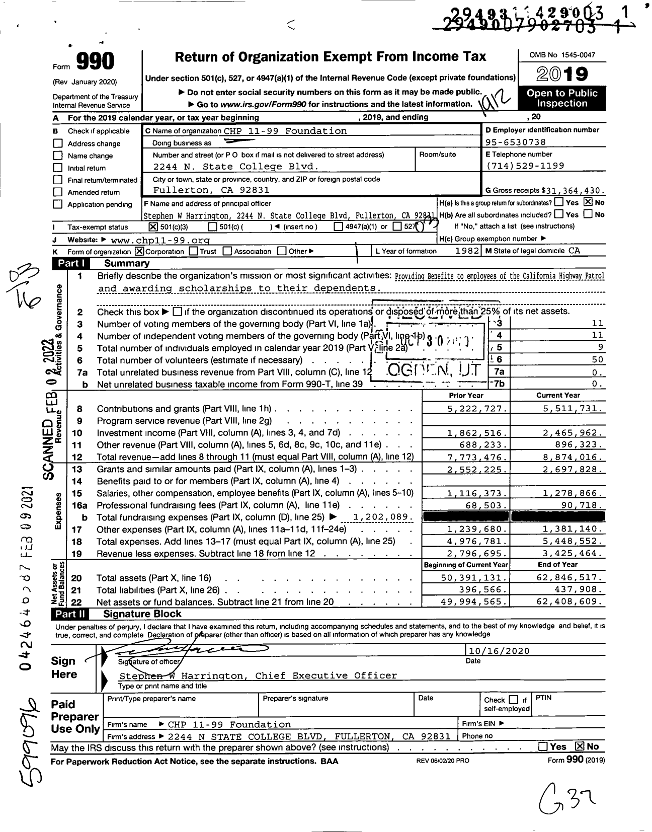 Image of first page of 2019 Form 990 for California Highway Patrol (CHP)