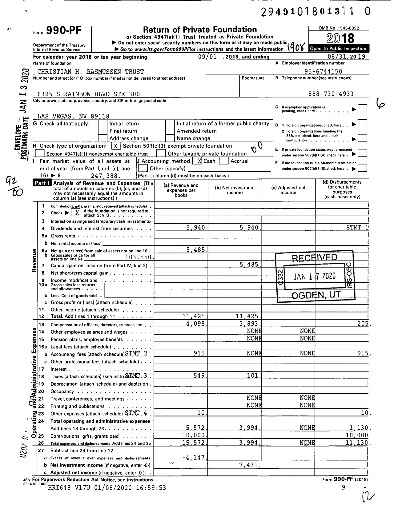 Image of first page of 2018 Form 990PR for Christian H Rasmussen Trust