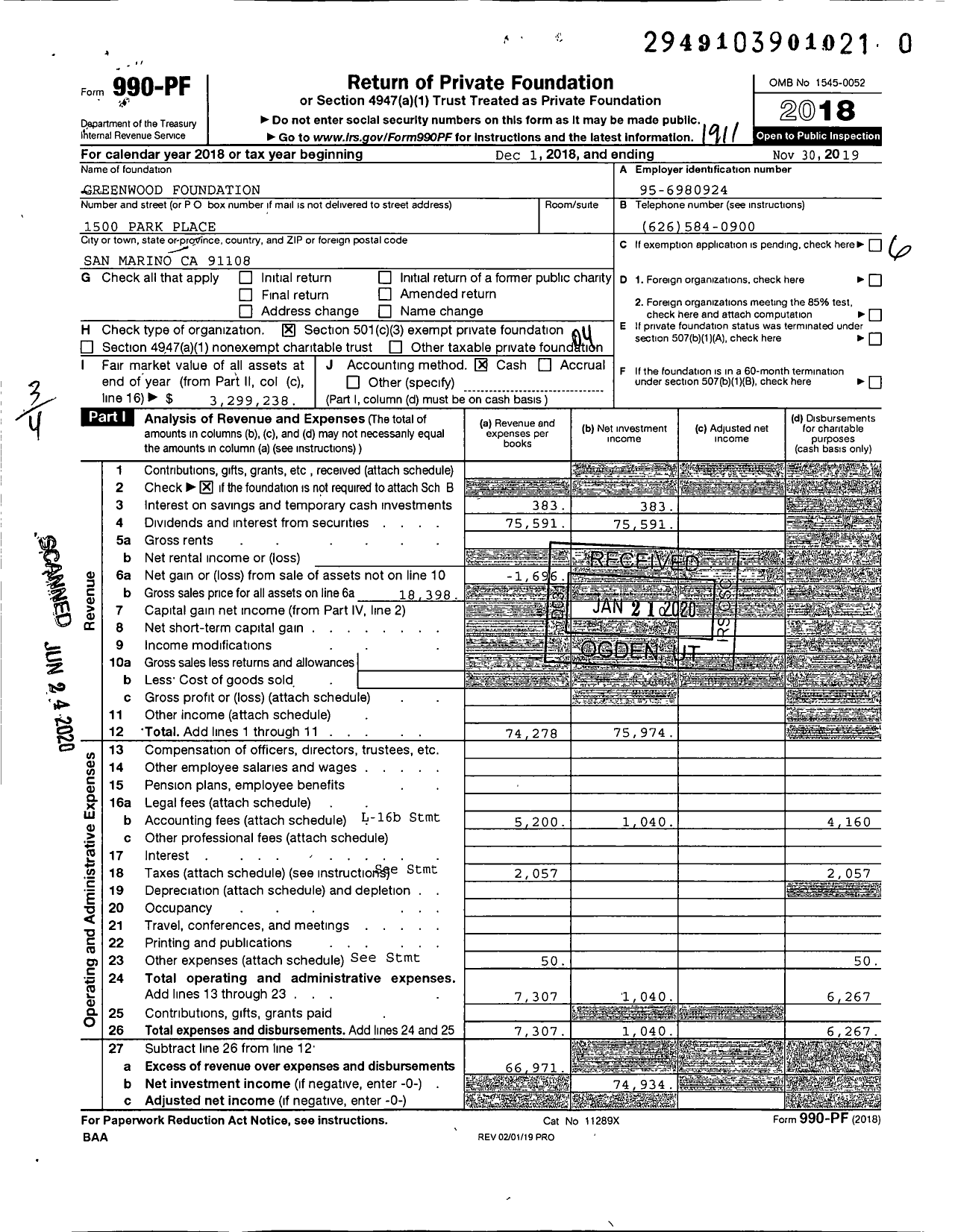 Image of first page of 2018 Form 990PR for Greenwood Foundation / Babcock Guilford Carlile Et Al Ttee