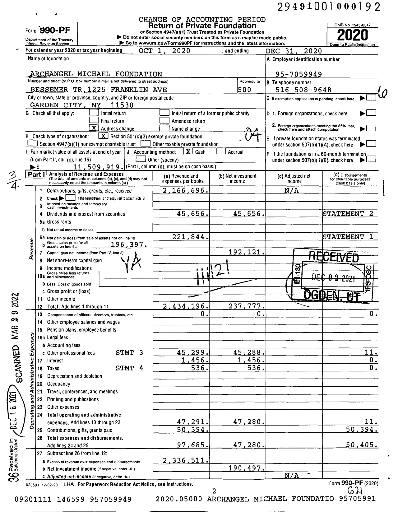 Image of first page of 2020 Form 990PF for Huffington Family Foundation