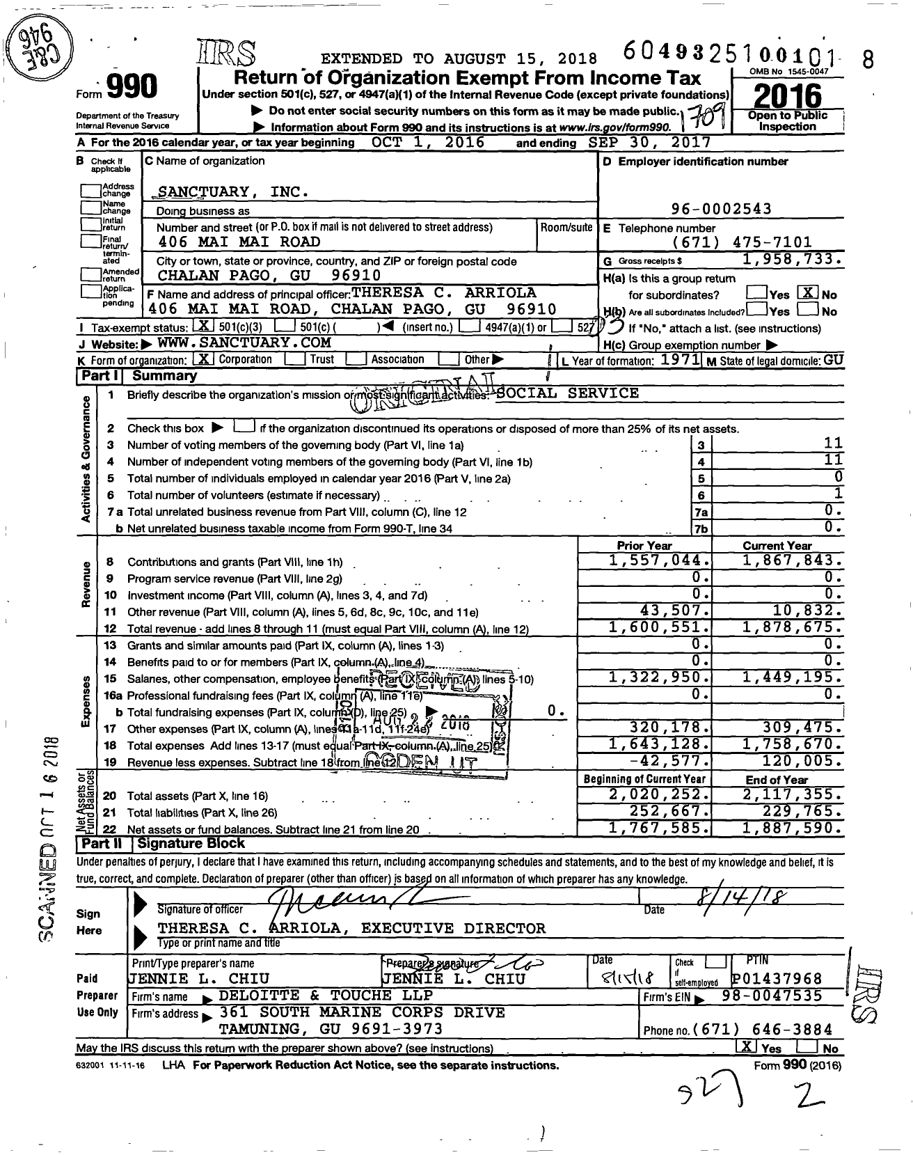 Image of first page of 2016 Form 990 for Sanctuary