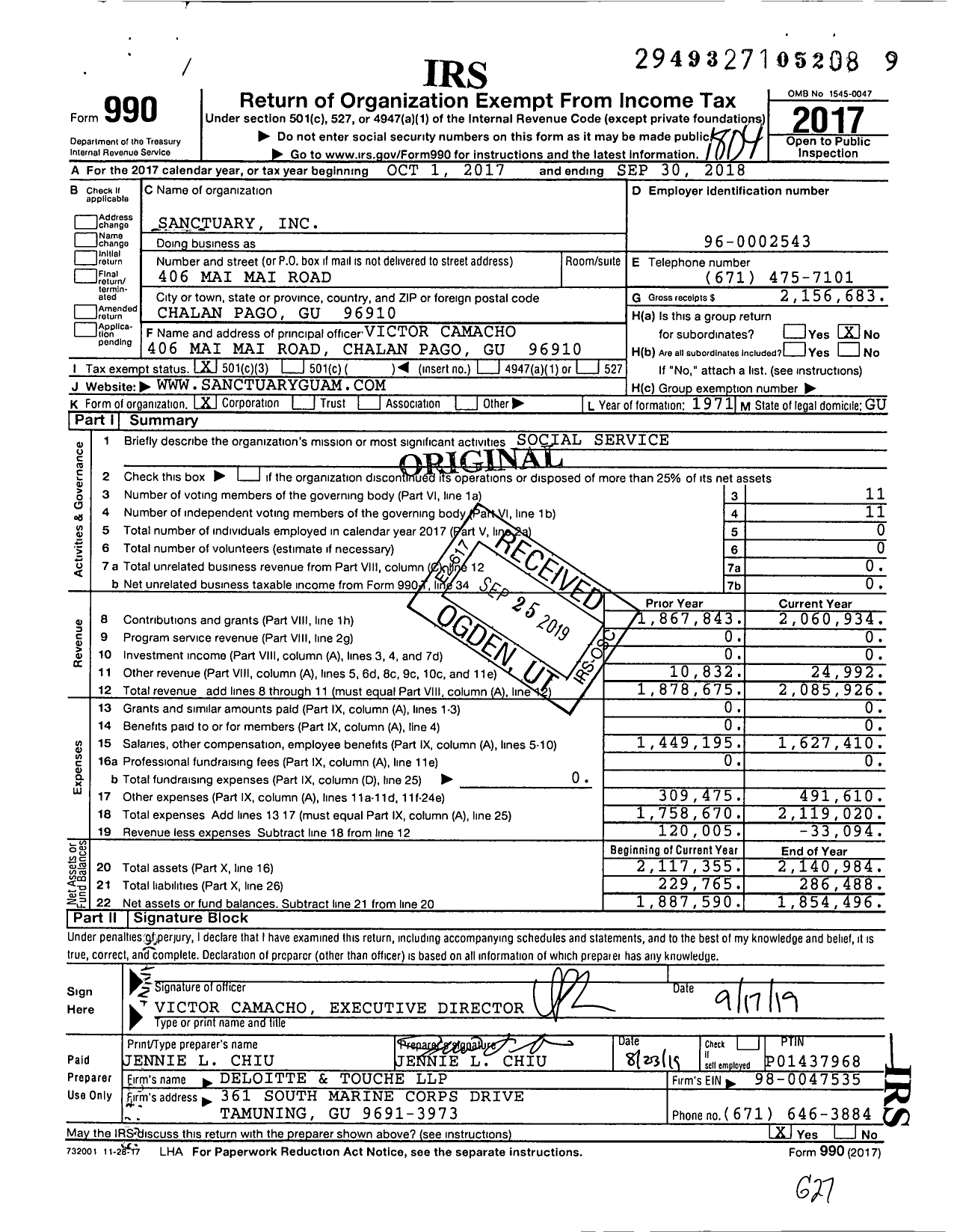 Image of first page of 2017 Form 990 for Sanctuary