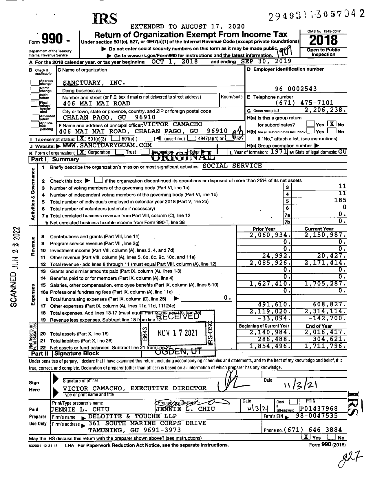 Image of first page of 2018 Form 990 for Sanctuary